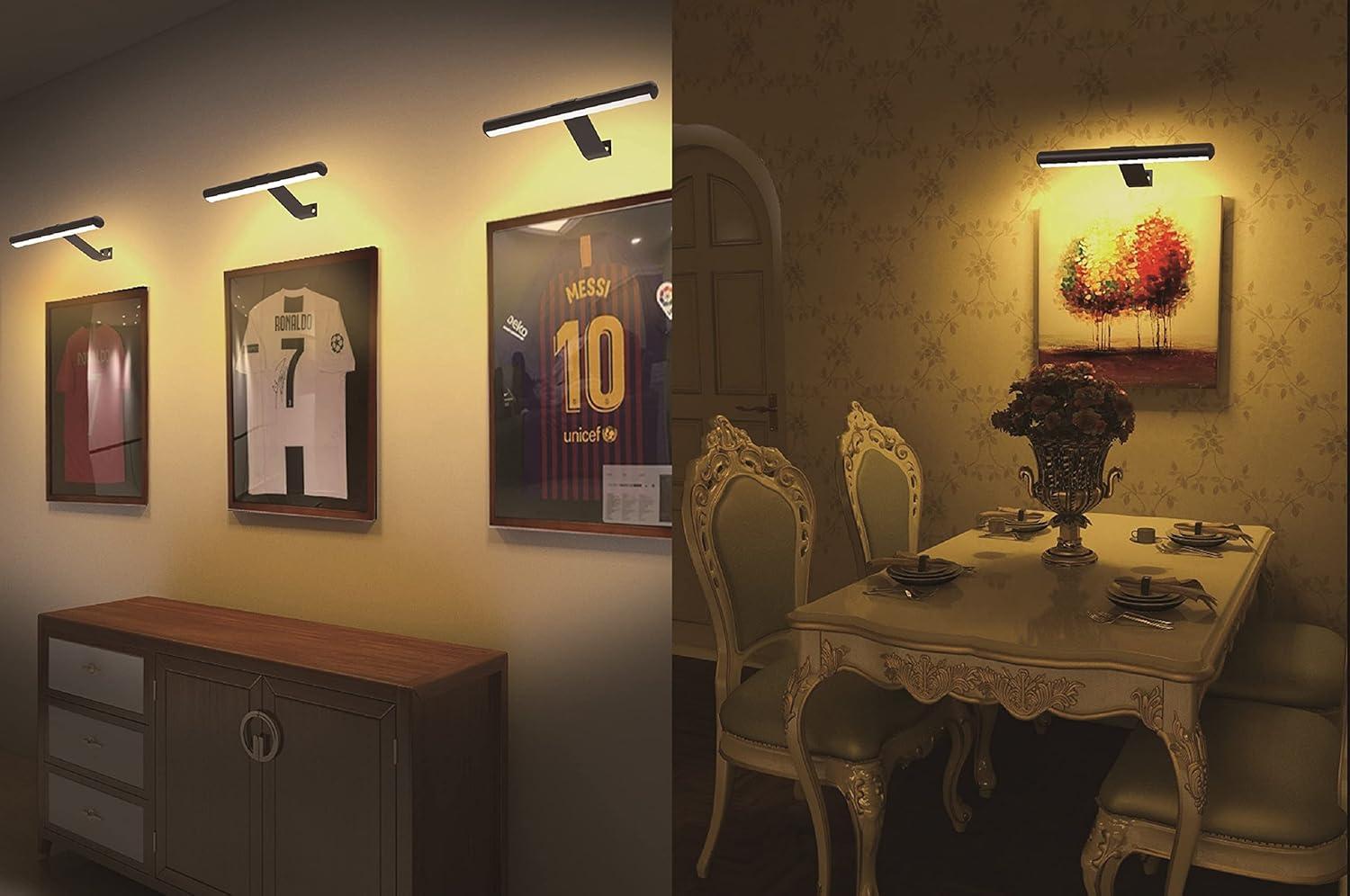 Wireless Picture Lights Rechargeable with 4000mAh Battery,Painting Lights Art Ddisplay Light with Remote Control,3 Lighting and Dimmable,Full Metal Led Accent Light for Picture Dartboard