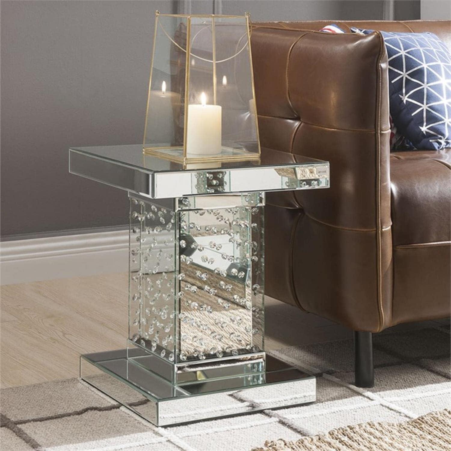 ACME 80284 Nysa End Table - Mirrored & Faux Crystals - 20 x 16 x 16 in.