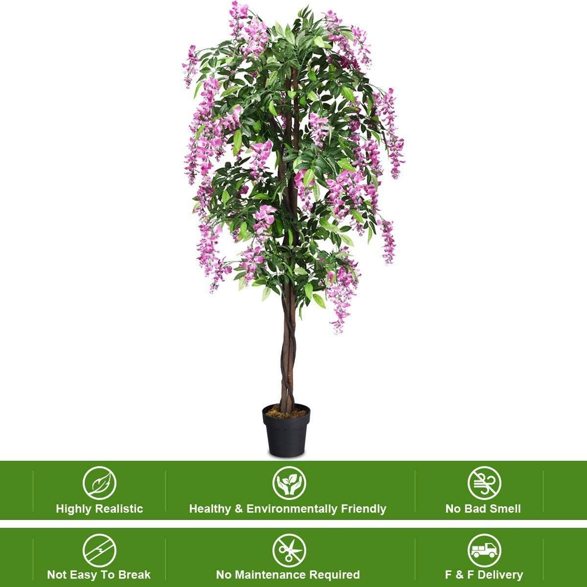 Primrue 6FT Artificial Wisteria Trees, Fake Wisteria Trees in Nursery Planters, Green Simulated Floor Plants, Indoor and Outdoor Decorations