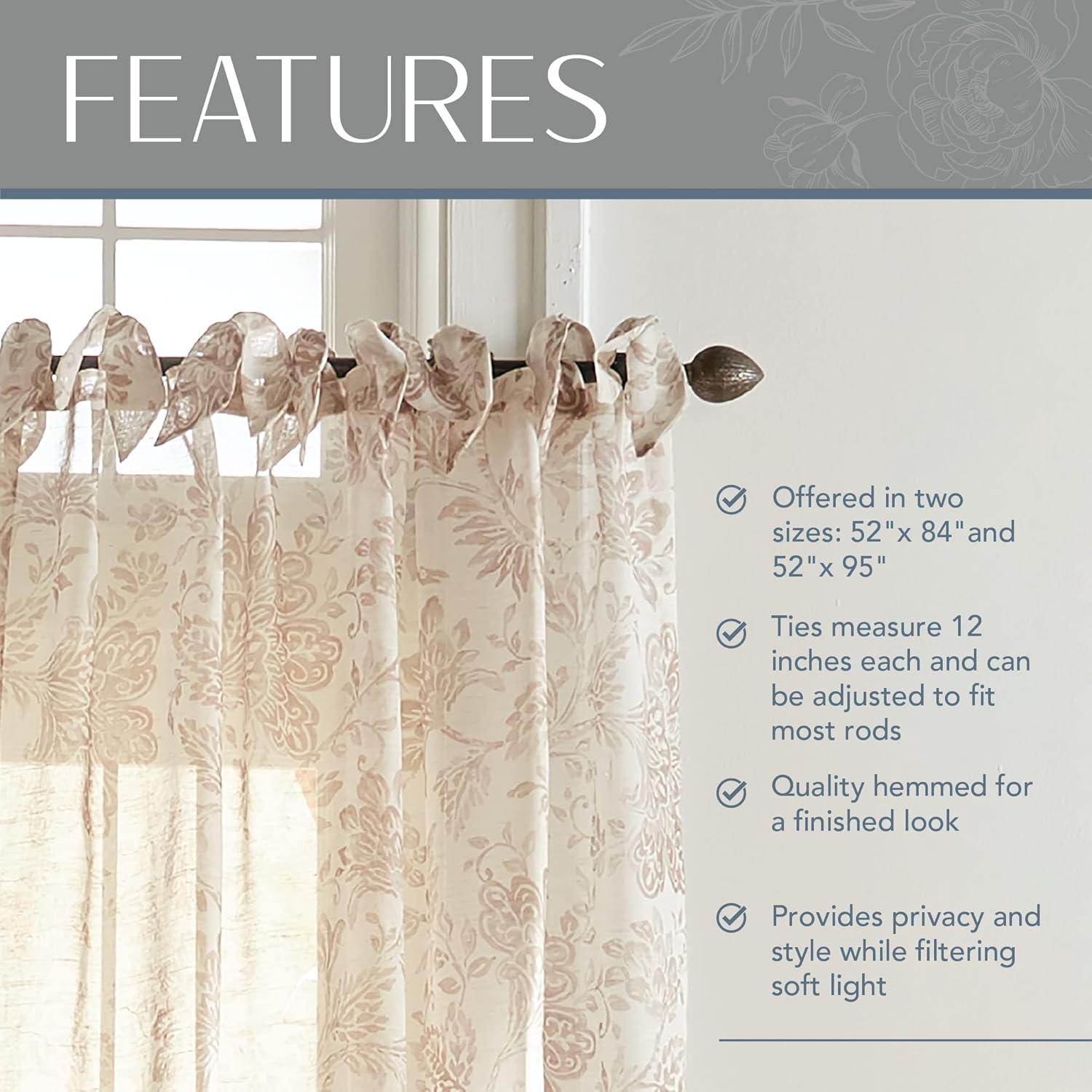 Elrene Westport Floral Tie-Top Cottagecore Sheer Single Window Curtain Panel - Elrene Home Fashions