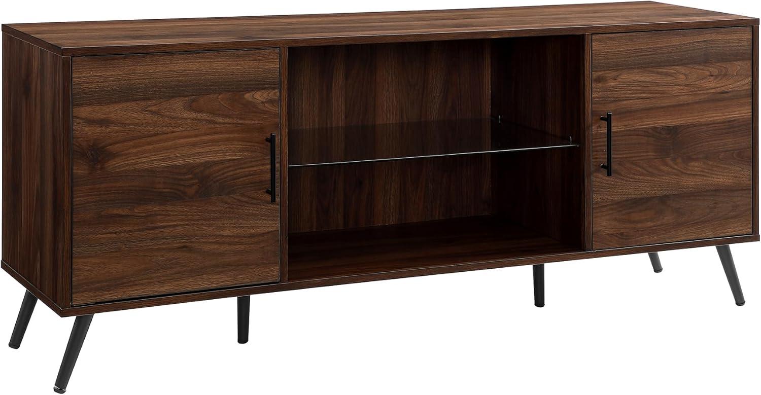 DazzAura Saxon Mid Century Modern Glass Shelf TV Stand for TVs up to 65 Inches, 60 Inch, Walnut