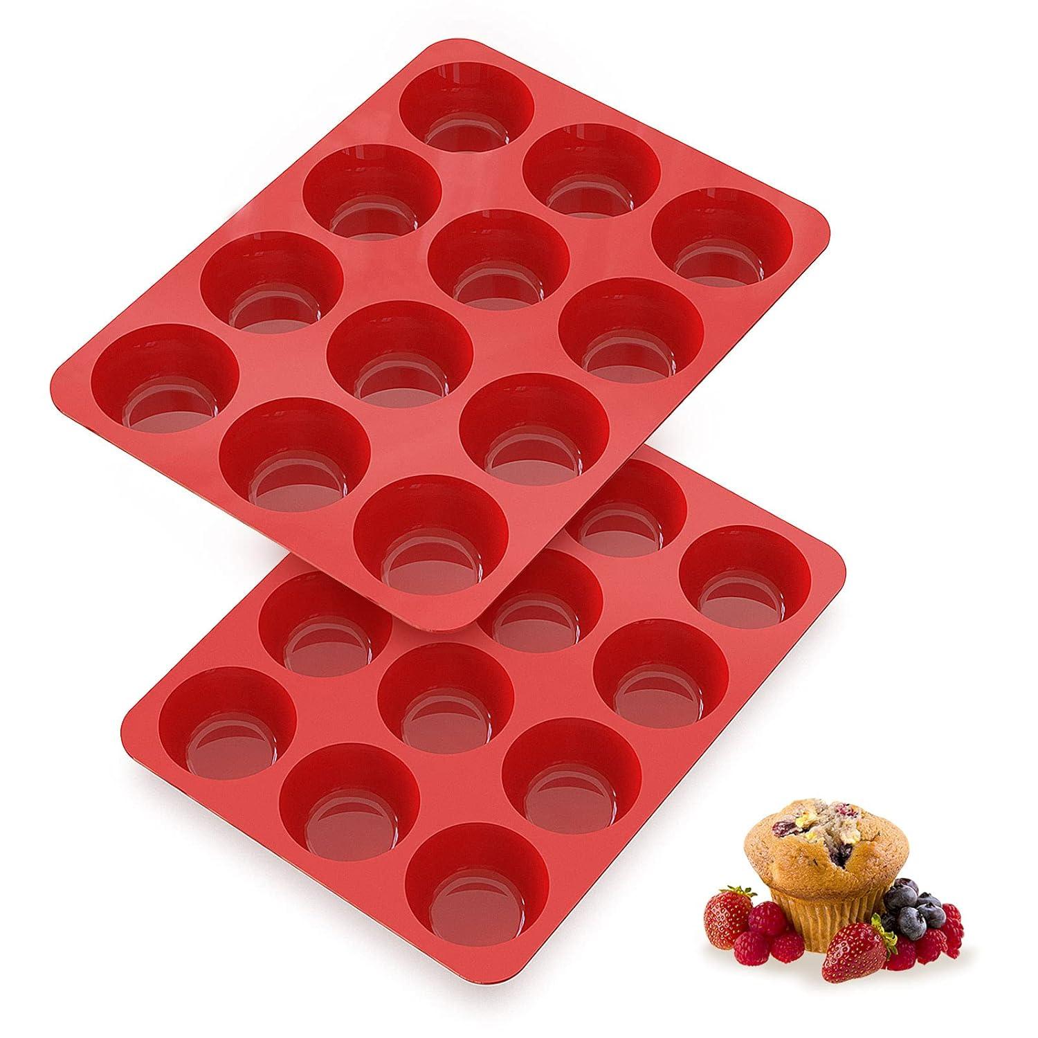 RUseeN Silicone Muffin Pan 2 Pack - 12 Cups Regular Silicone Cupcake Pan, Non-stick Silicone Great for Making Muffin Cakes, Tart, Bread - BPA Free and Dishwasher Safe