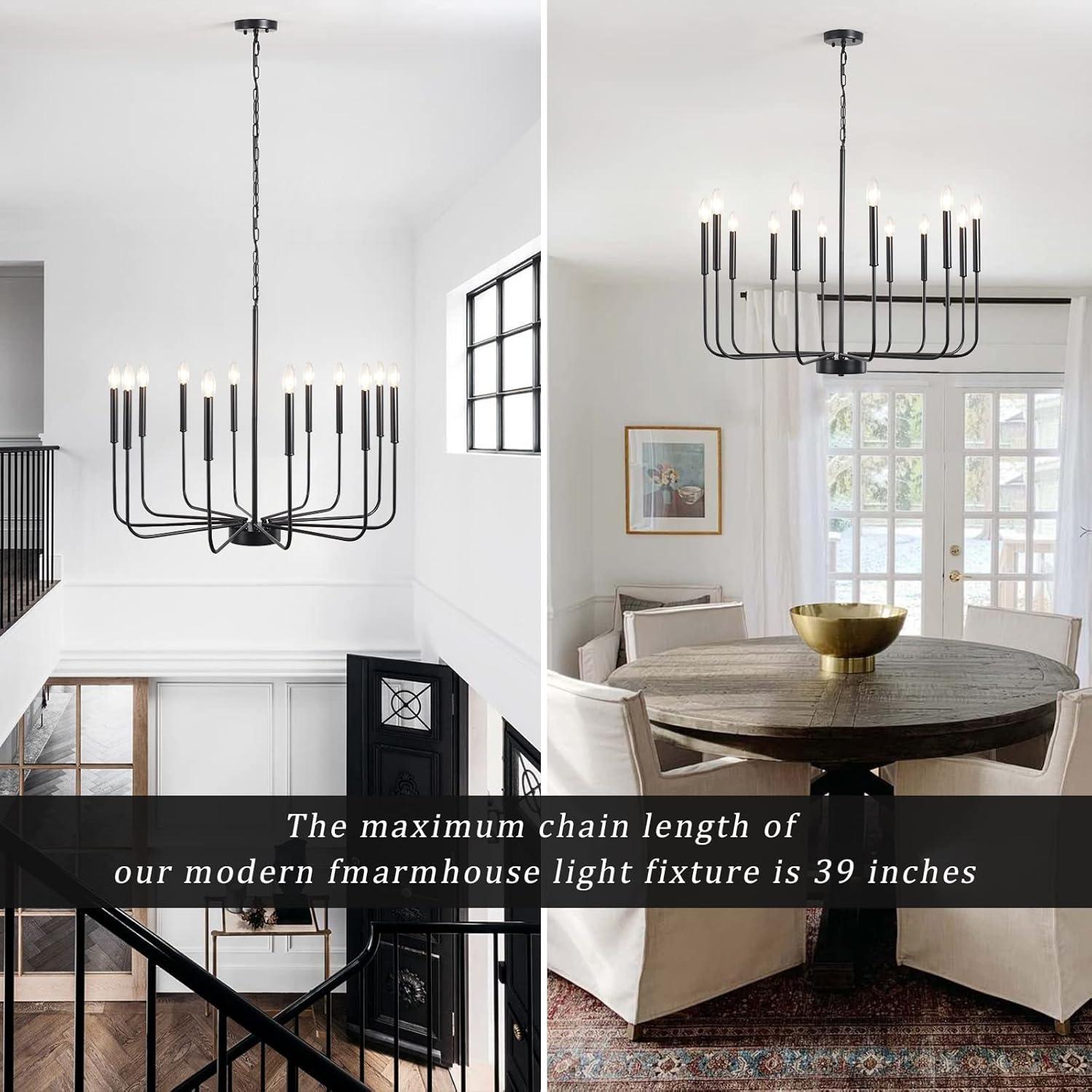 16-Lights Wagon Wheel Chandelier 47 Inch Black Farmhouse Chandelier Large Chandeliers for High Ceilings Round Modern Farmhouse Chandeliers Ceiling Light for Living Room Dining Room Foyer Entryway