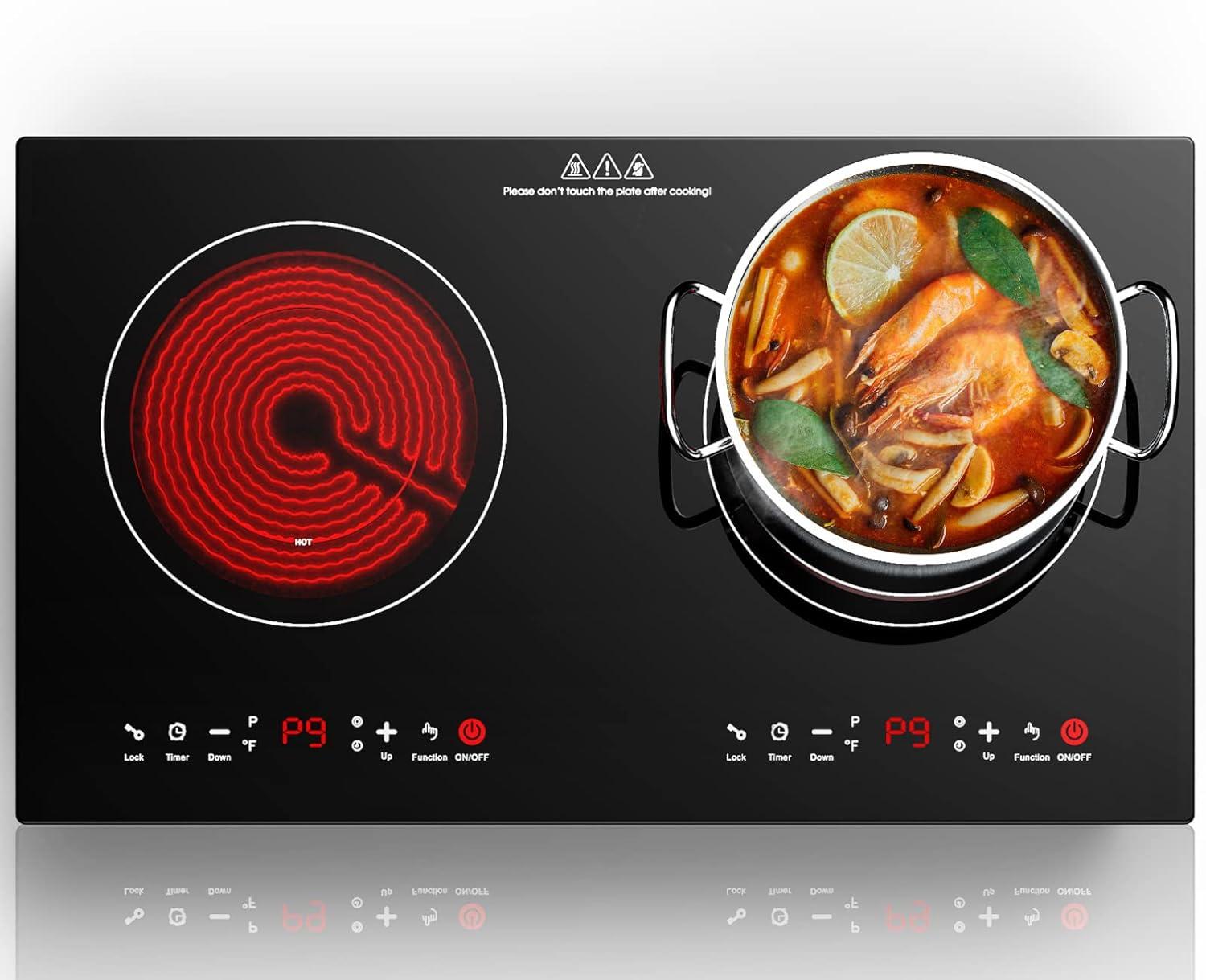 2400w Electric Cooktop, 24" Electric Stove 2 Burner Hot Plate Built-in Double Burner Cooktop with LED Touch Screen,9 Heating 9 Temperature,Kids Lock & Timer,Suitable for all Pans