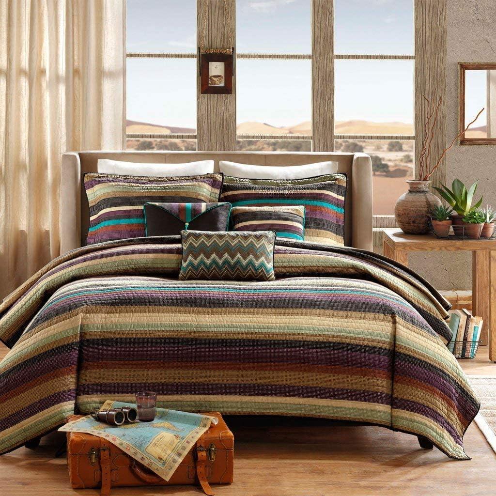 Yosemite Twin Reversible Microfiber Quilt Set with Purple Stripes