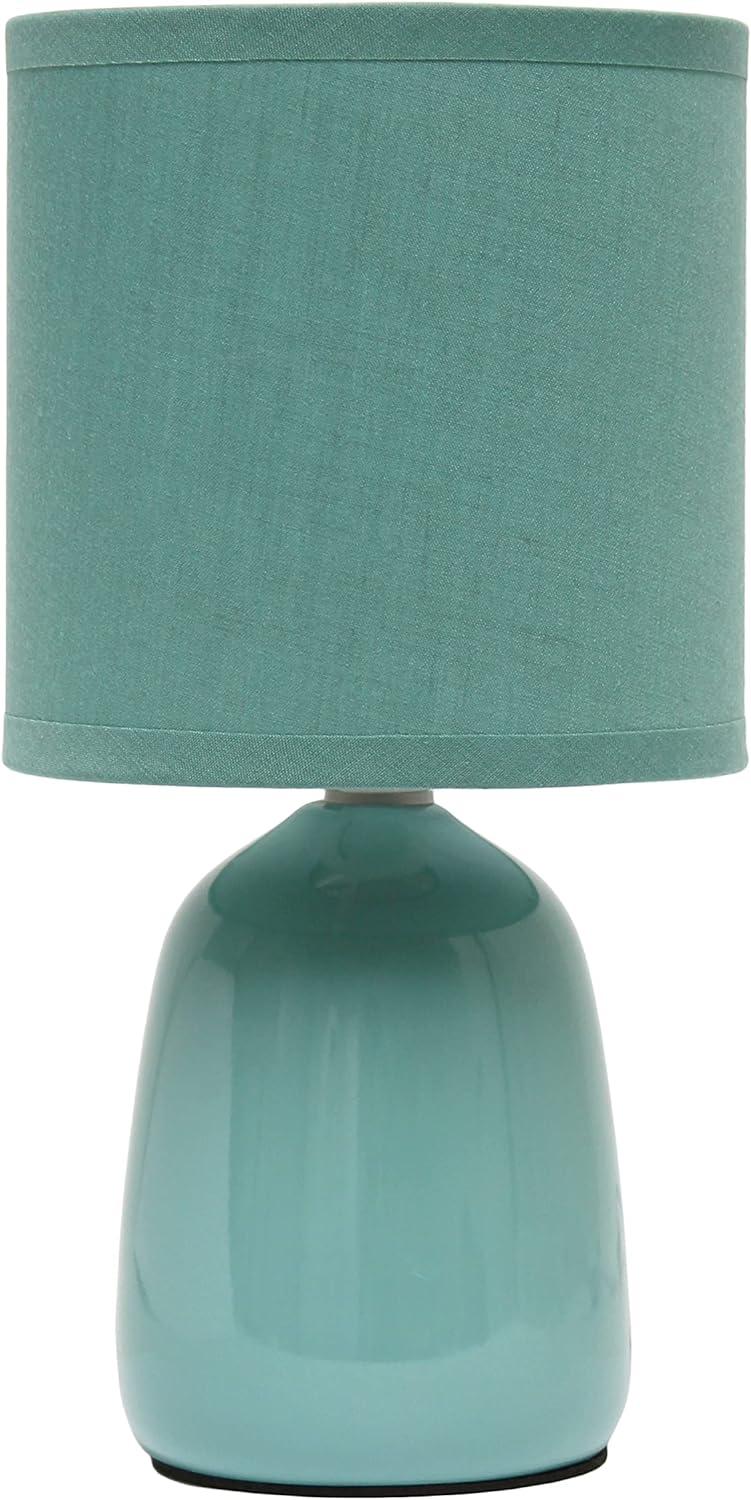 10.04" Traditional Ceramic Thimble Base Bedside Table Desk Lamp with Matching Fabric Shade Light Aqua Blue - Simple Designs: ETL Listed