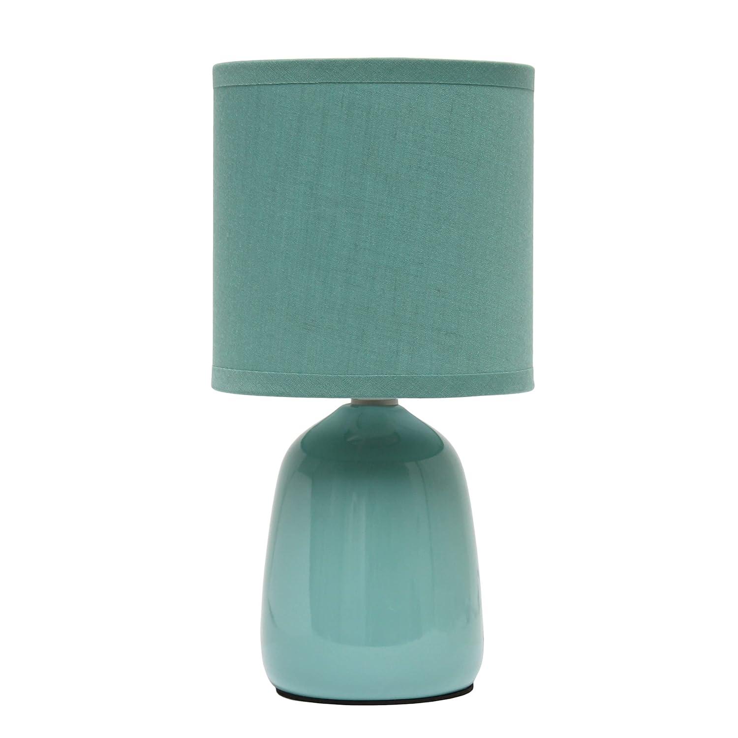 10.04" Traditional Ceramic Thimble Base Bedside Table Desk Lamp with Matching Fabric Shade Light Aqua Blue - Simple Designs: ETL Listed