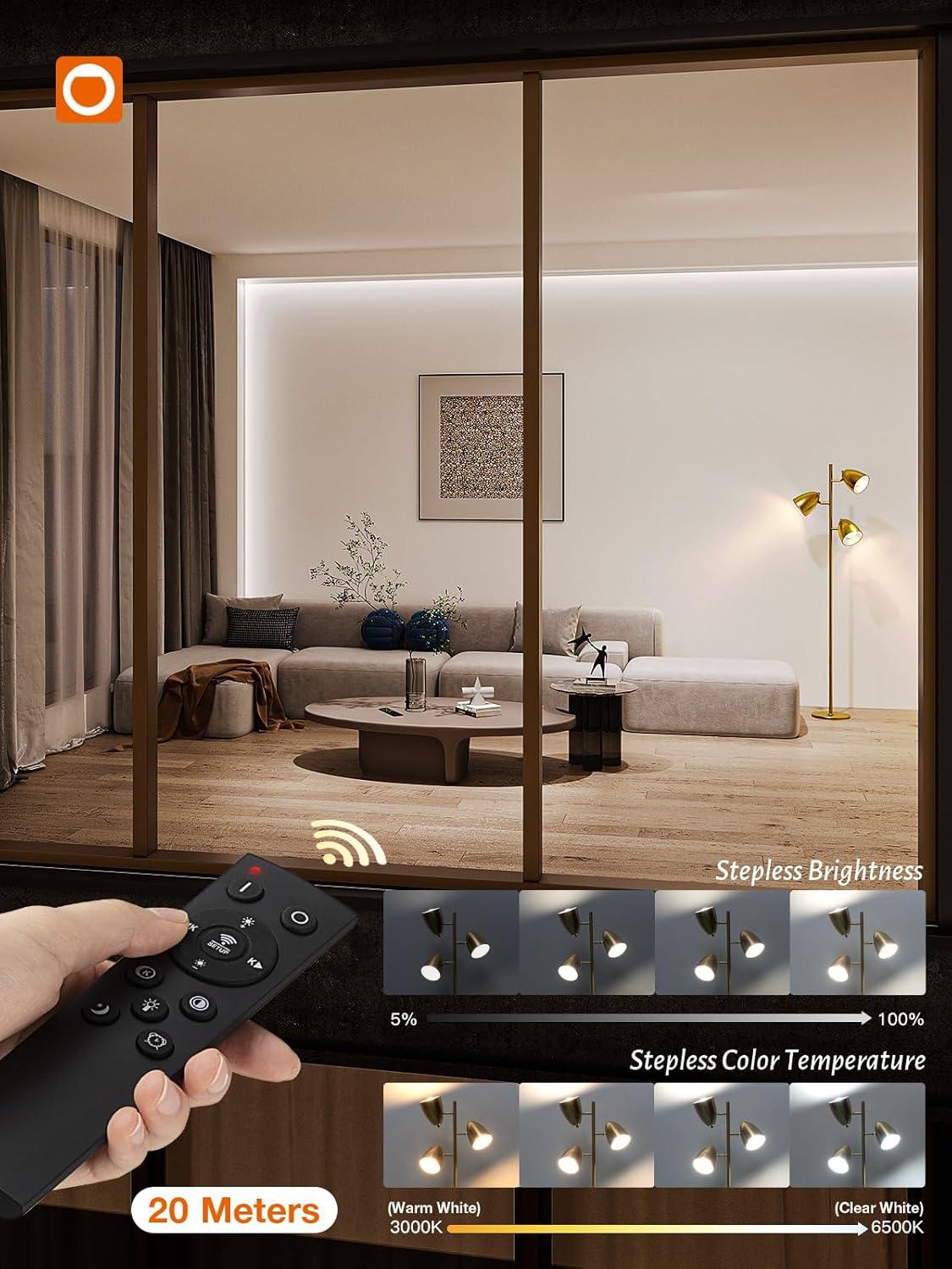 Brightech Jacob 64" Modern 3-Light Adjustable LED Floor Lamp with Gold Brass Finish and Metal Cone Shades, Bulbs Included