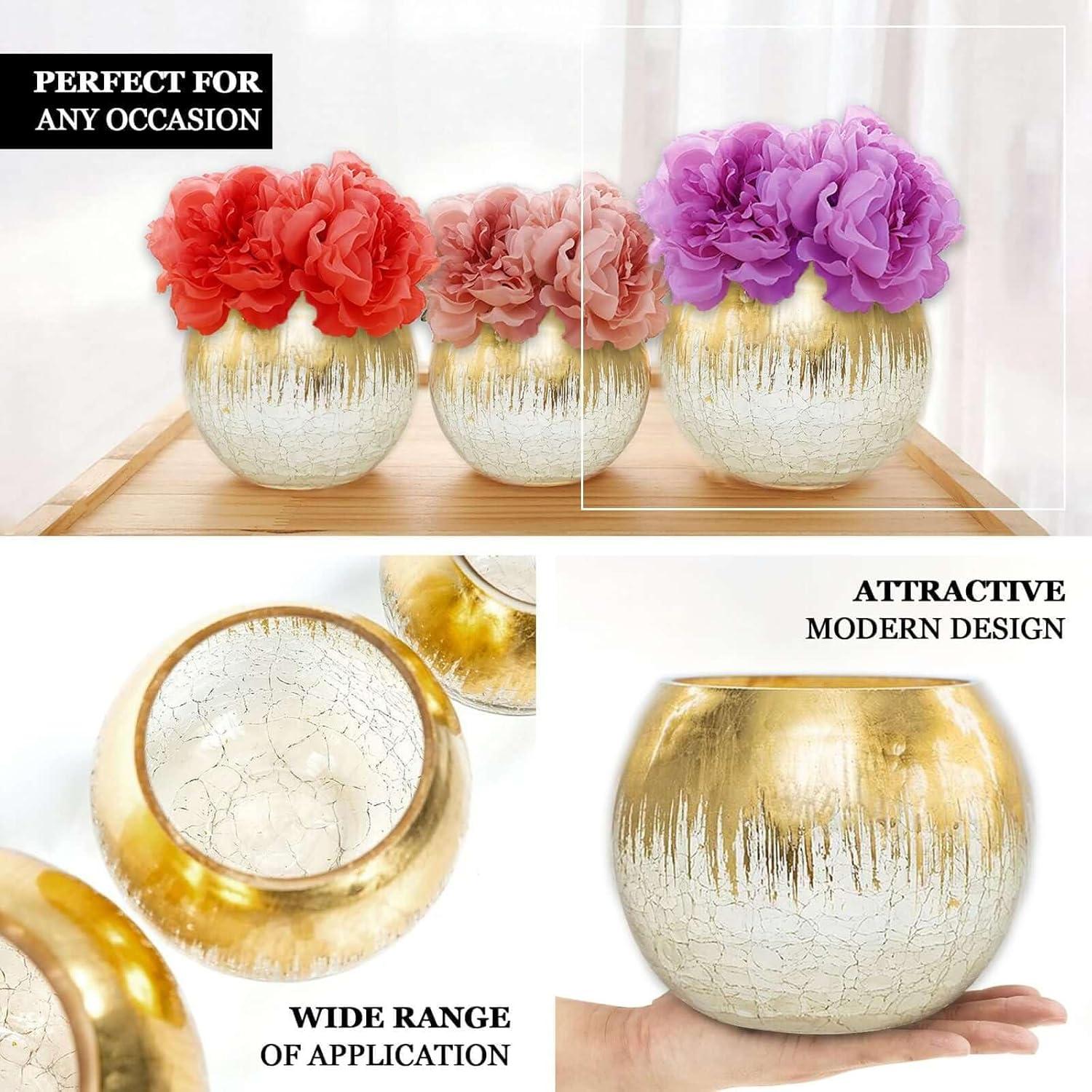 Efavormart 4" Gold Foiled Crackle Glass Flower Vase, Bubble Vase