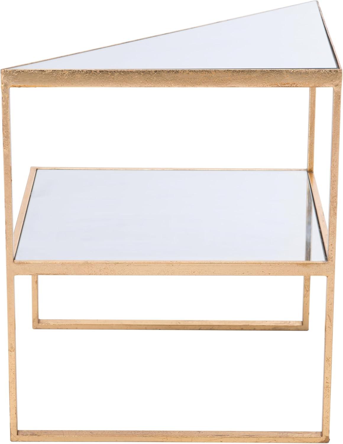 Gold Metal and Glass Mirrored Accent Table