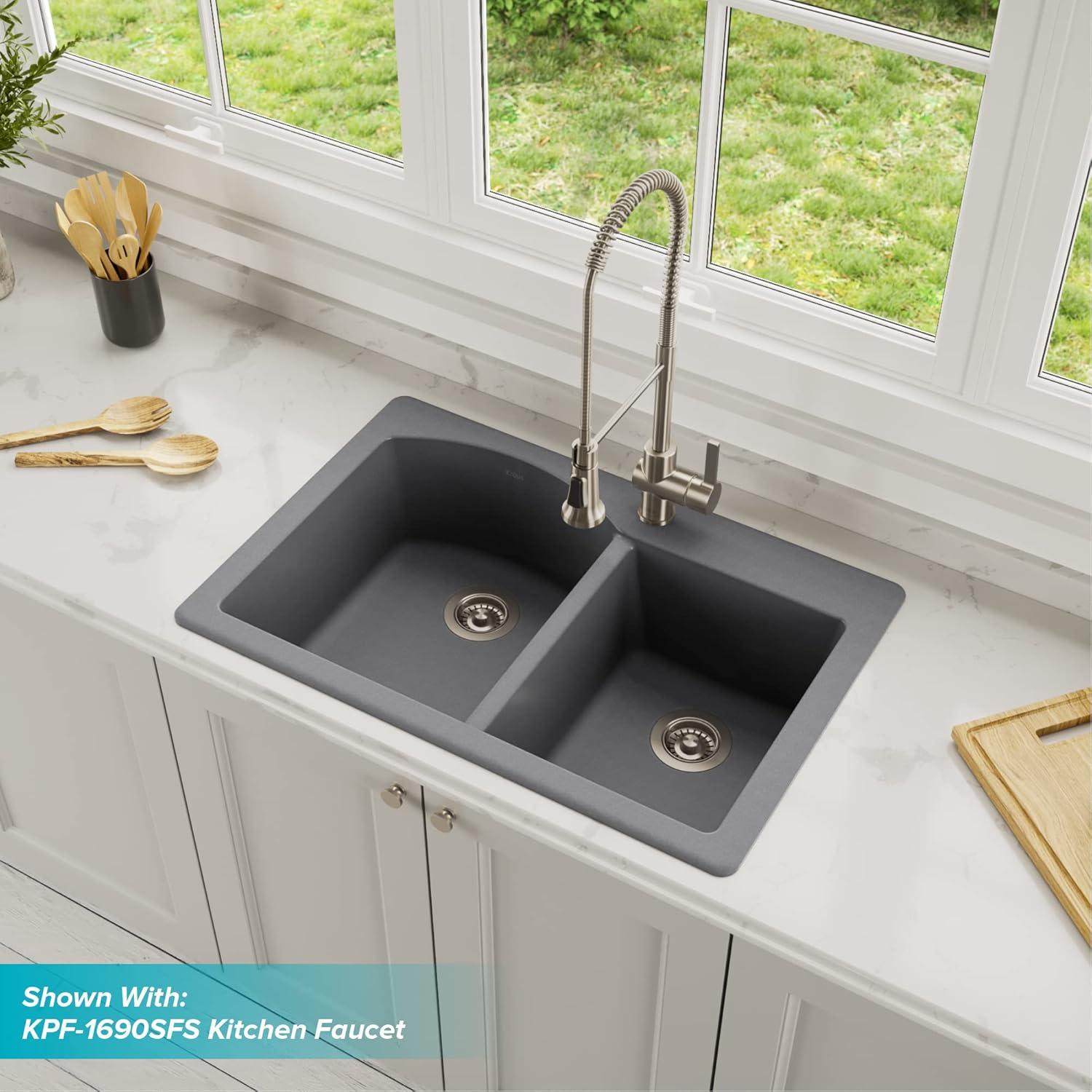 KRAUS Forteza™ 33" L Dual Mount 60/40 Double Bowl Granite Kitchen Sink