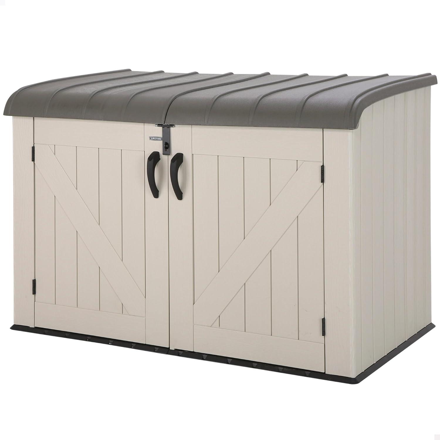 Lifetime 6.25 ft. x 3.5 ft. x 4.33 ft. Heavy Duty 75 cubic feet Vertical Plastic Storage Shed, Tan/Brown (60170)