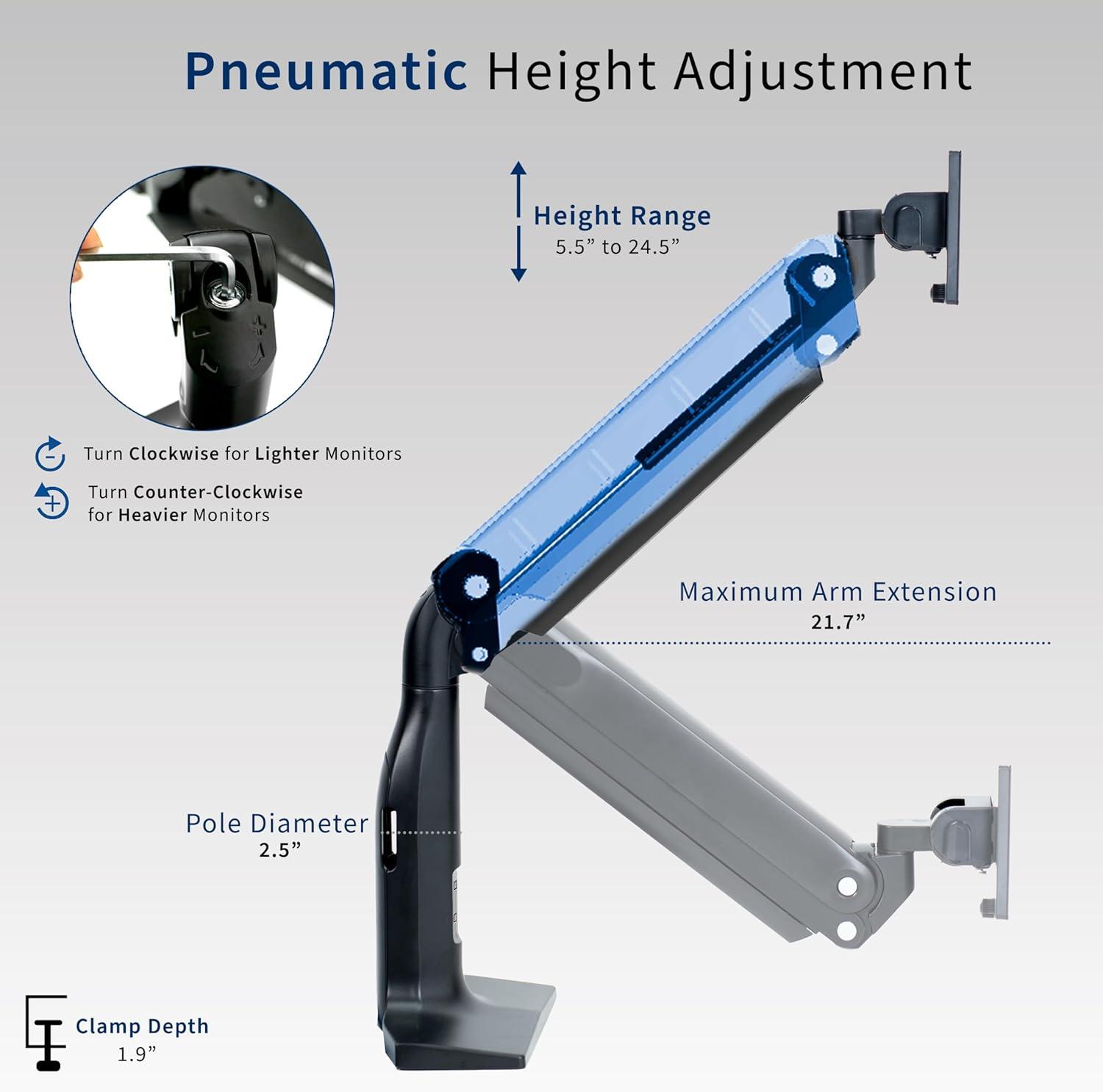 Pneumatic Arm Single Ultra Wide Monitor Desk Mount