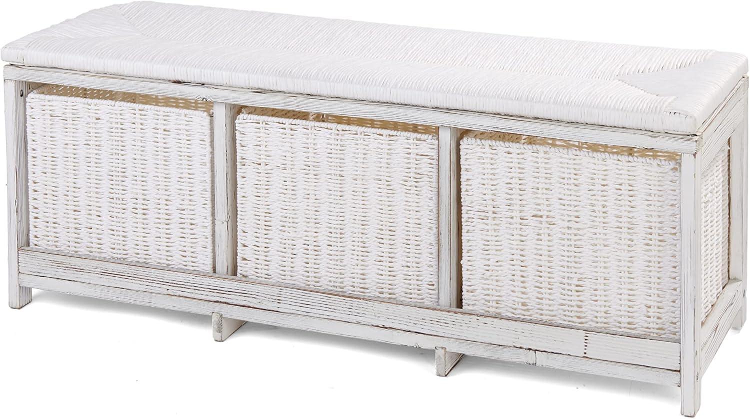 Kid''s Storage Bench With Woven Top And Baskets