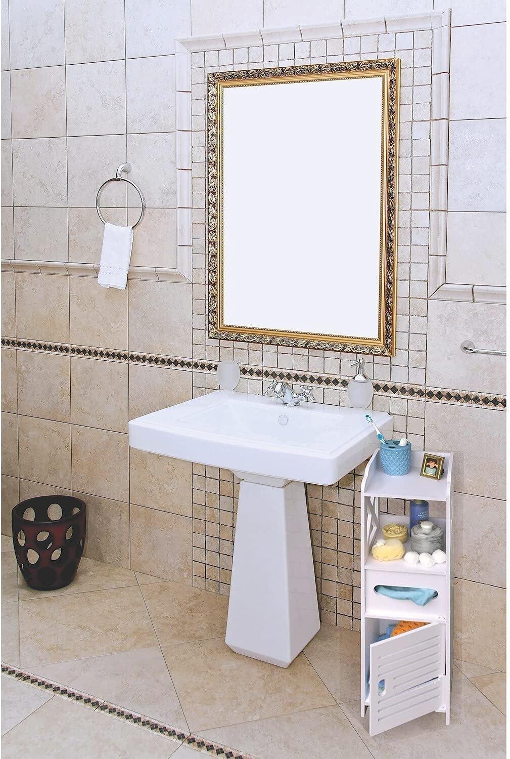 Bathroom Storage Cabinet Tower - Freestanding Shelf Unit with Tissue H