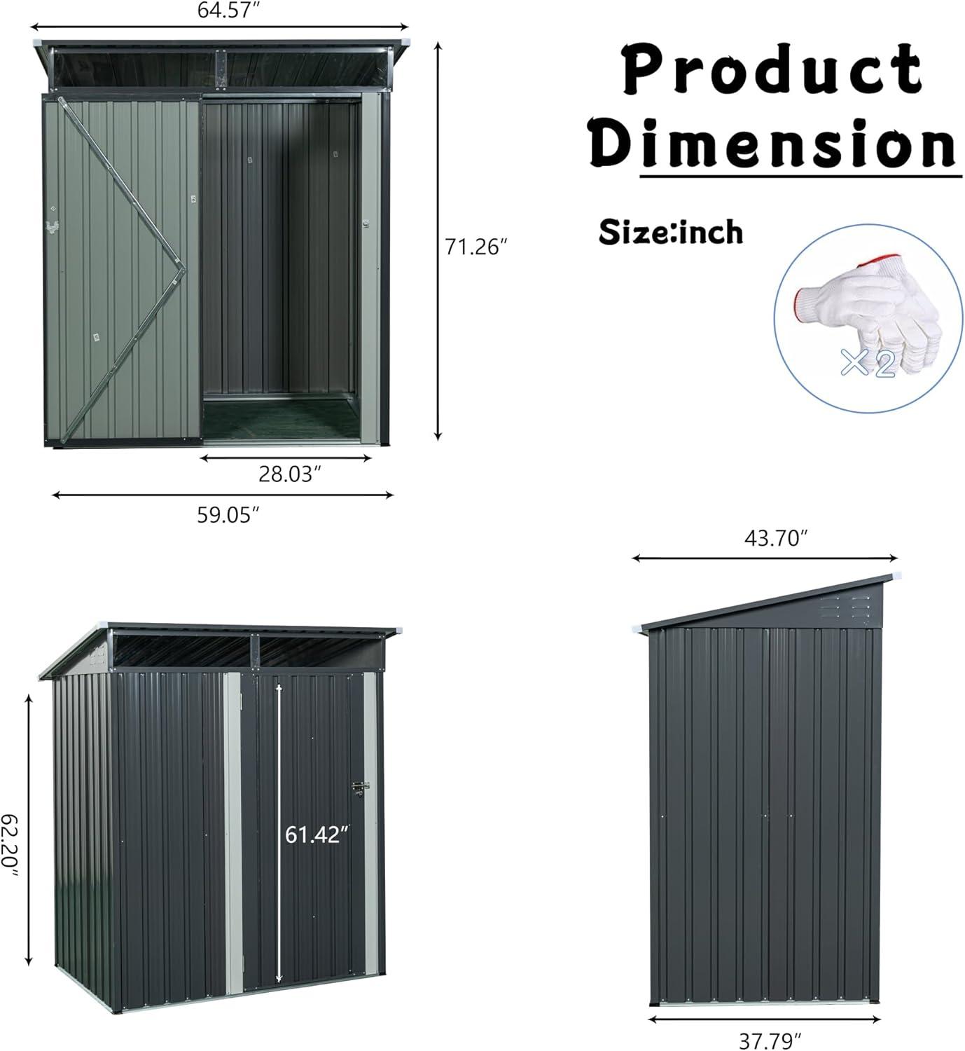 5 FT×3 FT Outdoor Storage Shed with Padlock, Metal Garden Storage Shed with Floor & Lockable Door, Utility Tool Shed with Air Vent for Backyard, Patio, Lawn (Gray)