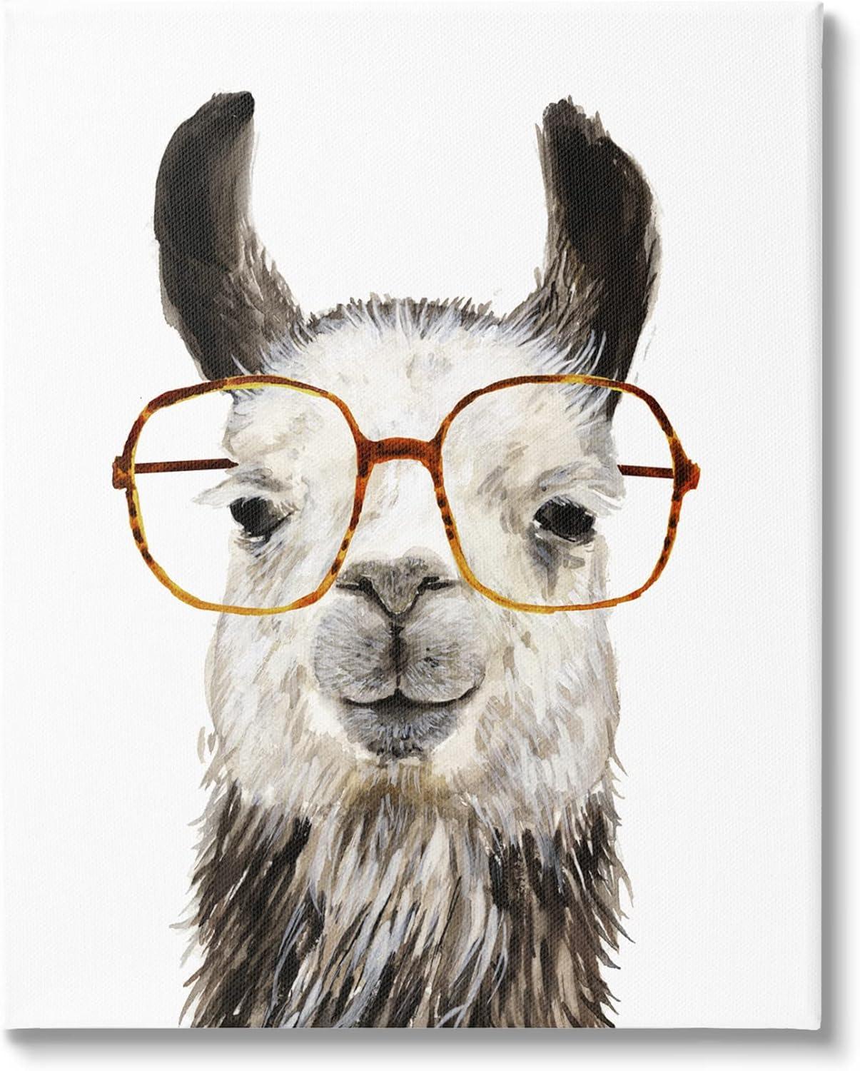 Stupell Industries Au-573-Canvas " Llama Farm Animal Eyeglasses " by Victoria Borges