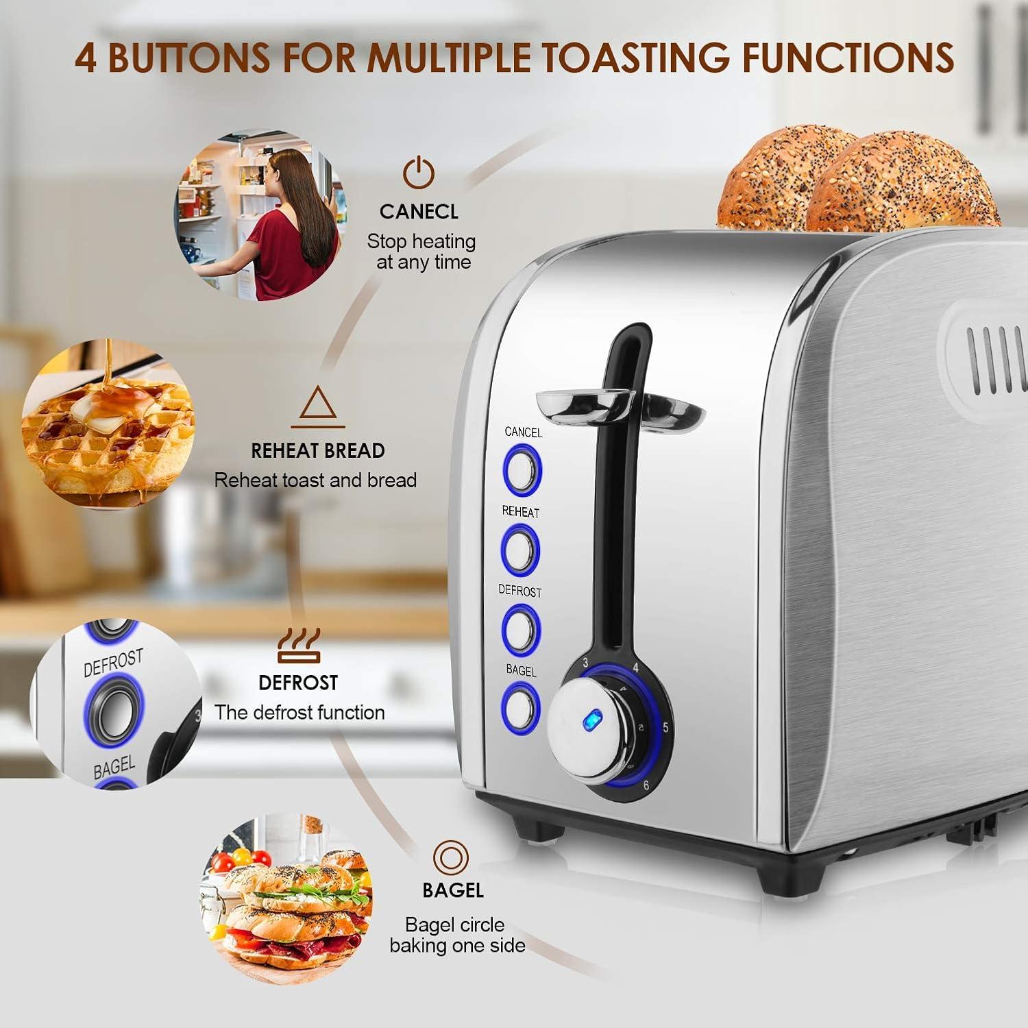 Stainless Steel 2-Slice Toaster with Wide Slot and Crumb Tray