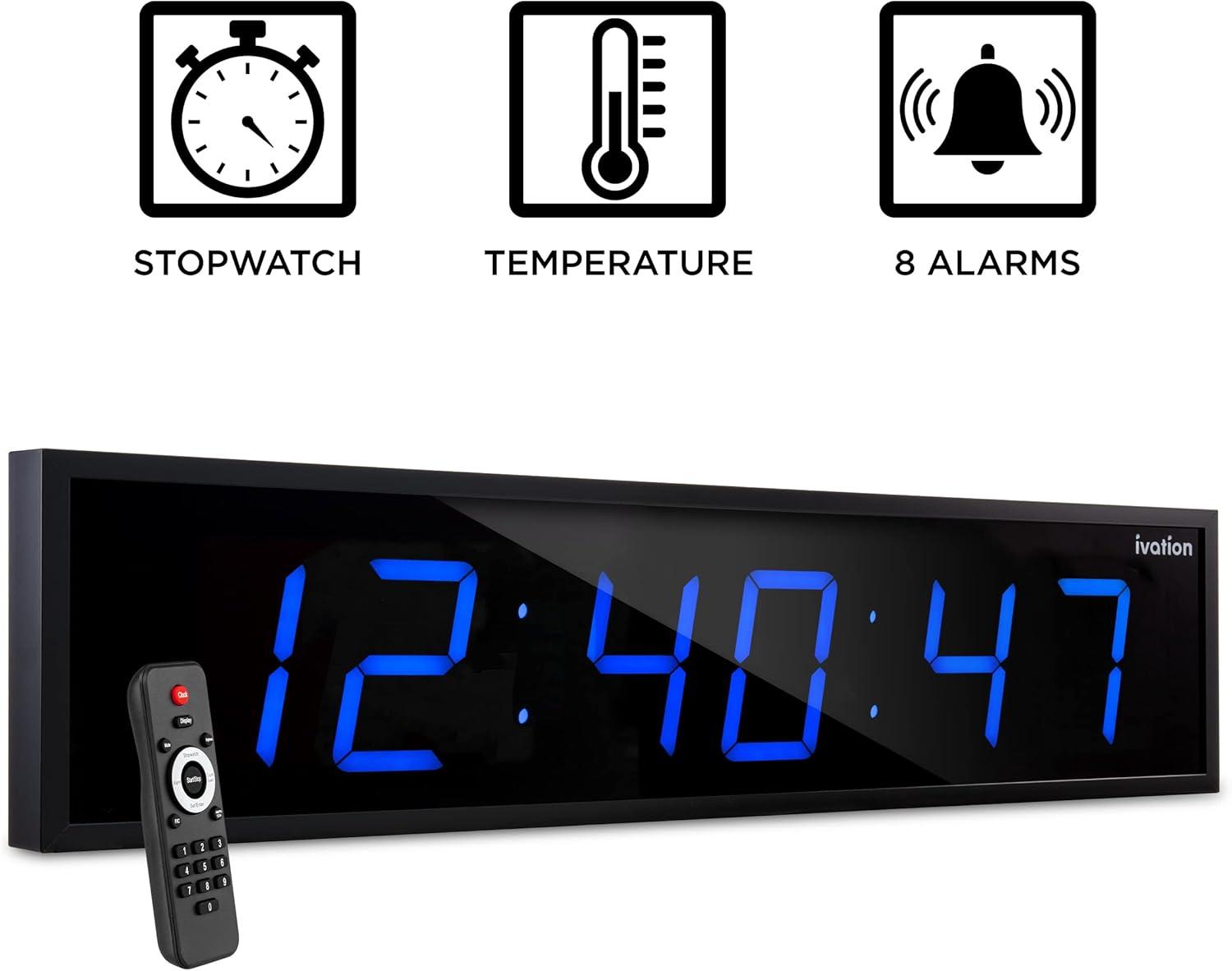 Ivation Oversized 72" Blue LED Digital Wall Clock with Remote