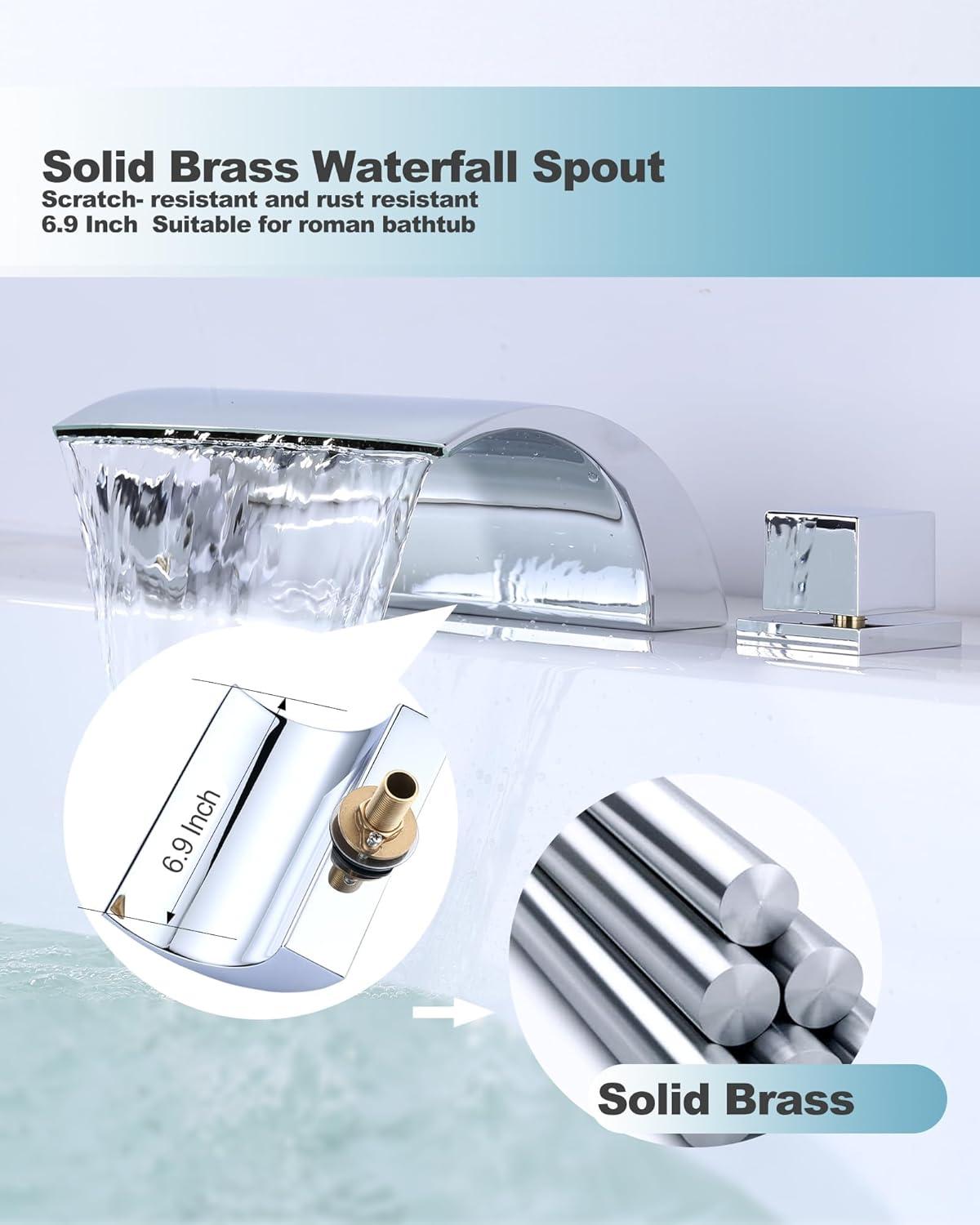 Chrome Double Handle Deck Mounted Roman Tub Faucet in Brass