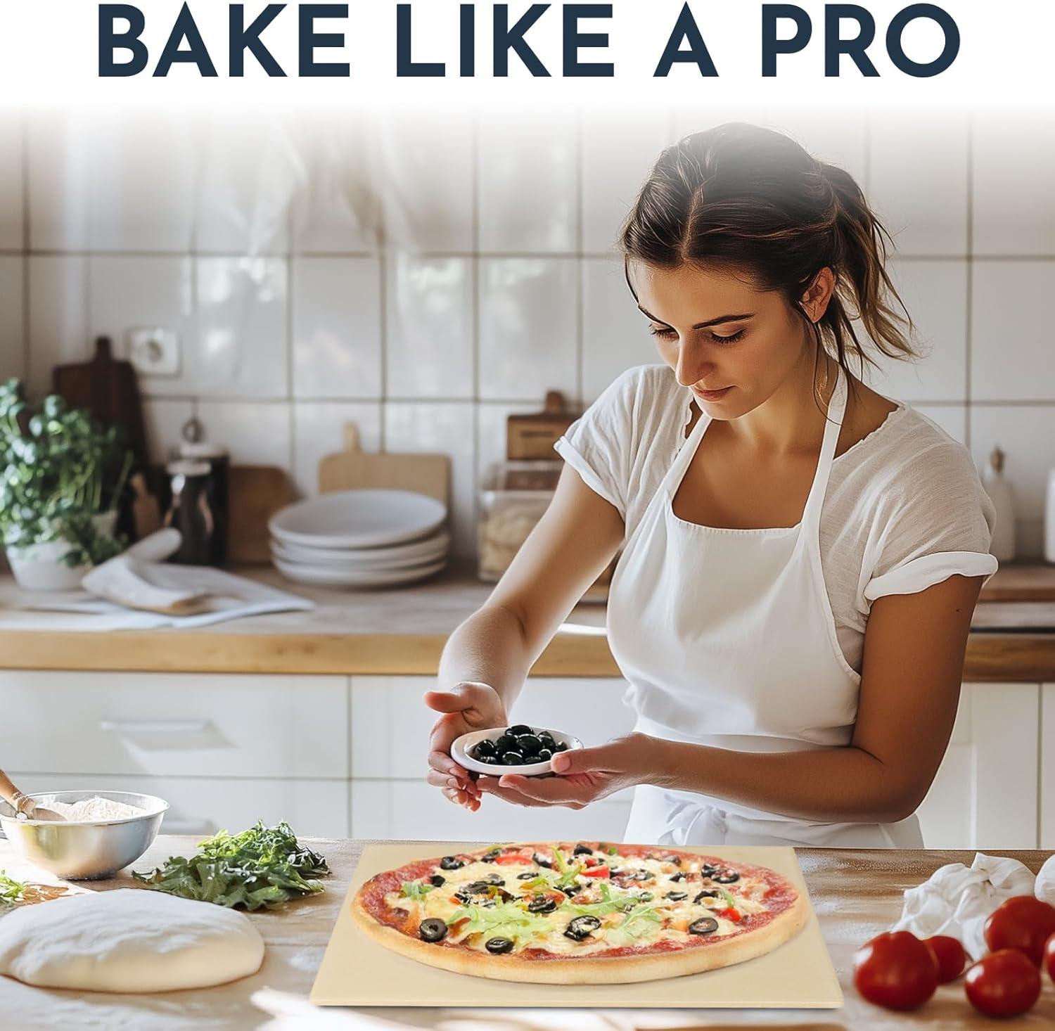 LIFETIME FLOORING LLC Pizza Stone For Oven Set -  Stone For Grill - 3PCS Pizzamaking Accessories - Large Pizza Oven Stones - Baking Stones For Bread And Pizzas