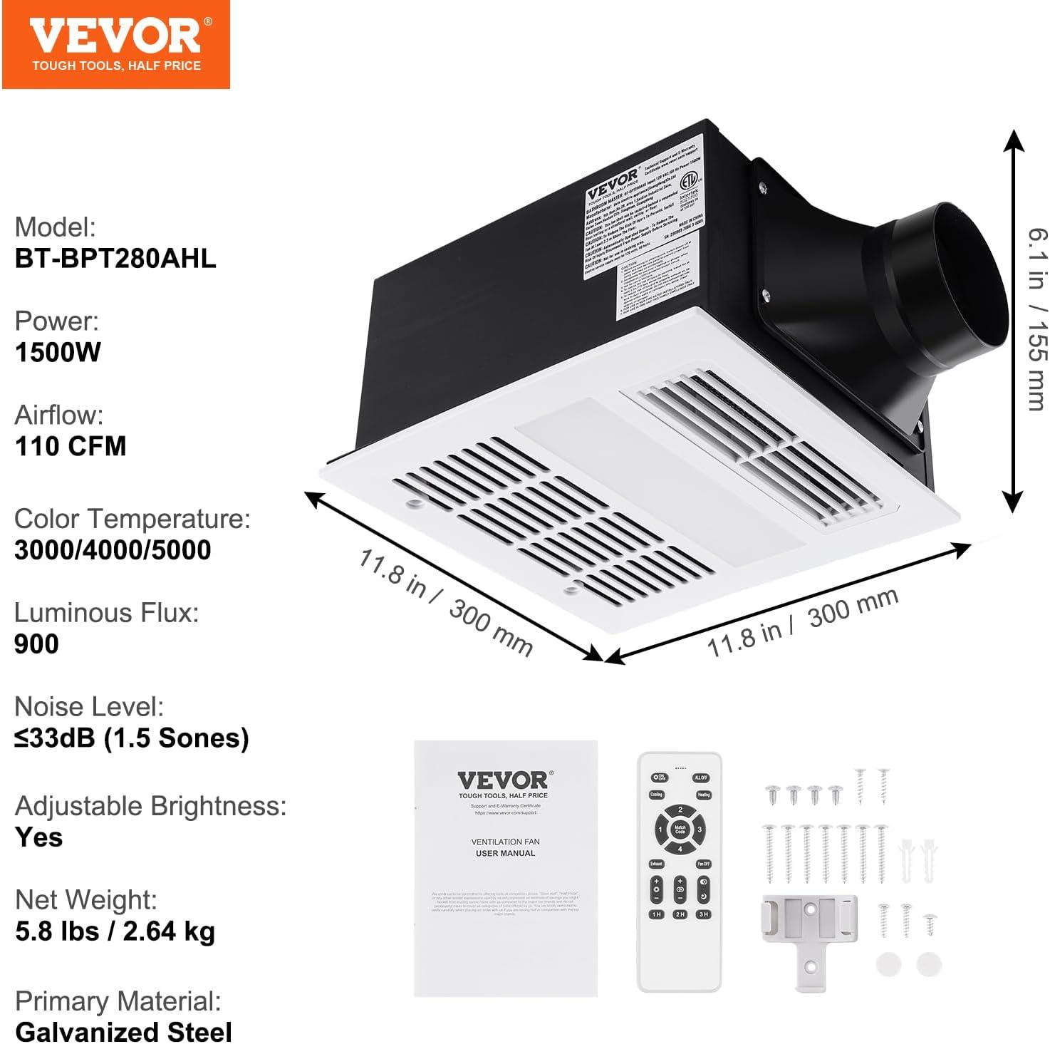 White and Black Alloy Steel Bathroom Exhaust Fan with Remote Control