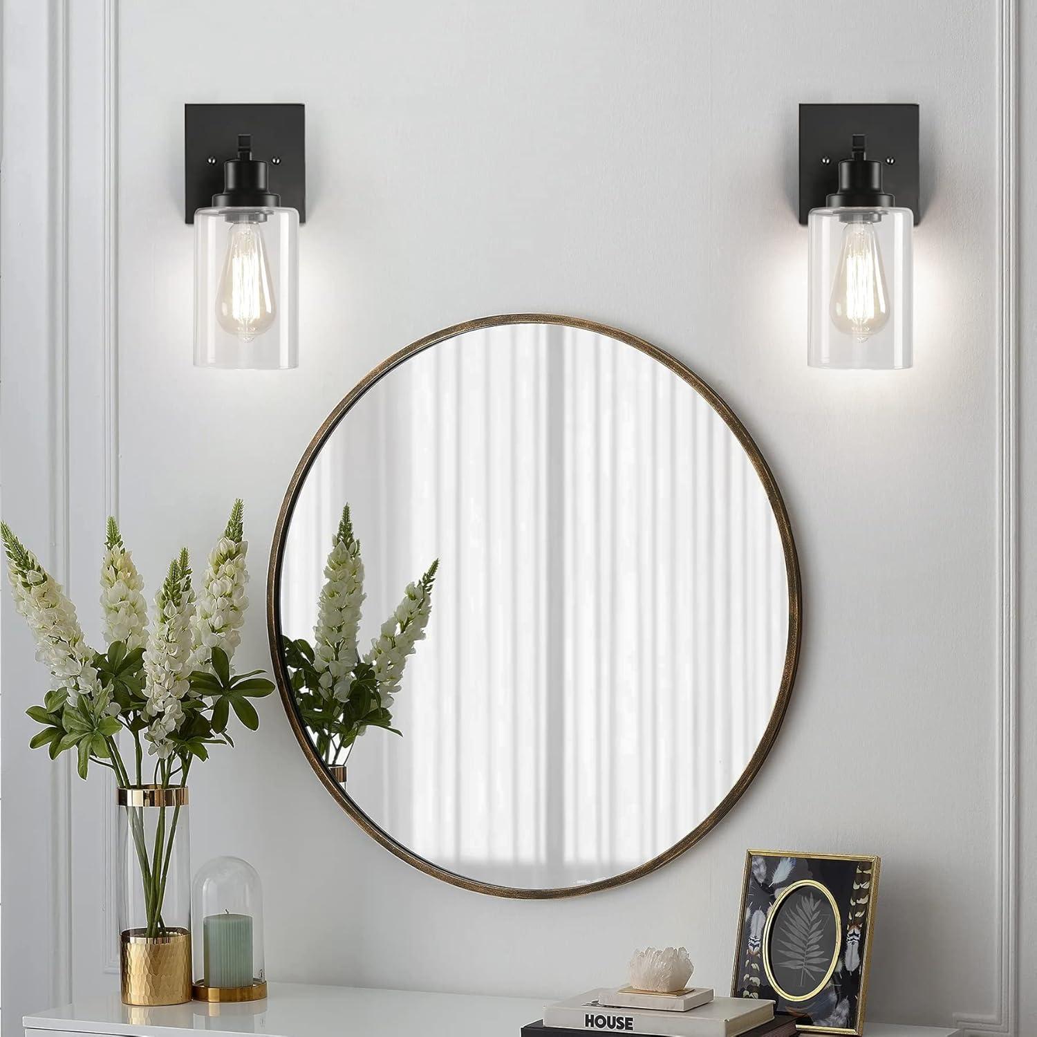 LIDNGLN Set of Two Modern Bathroom Vanity Light Wall Sconces  Elegant Metal Wall Lighting Fixtures with Clear Glass Shades for Living Room Mirror