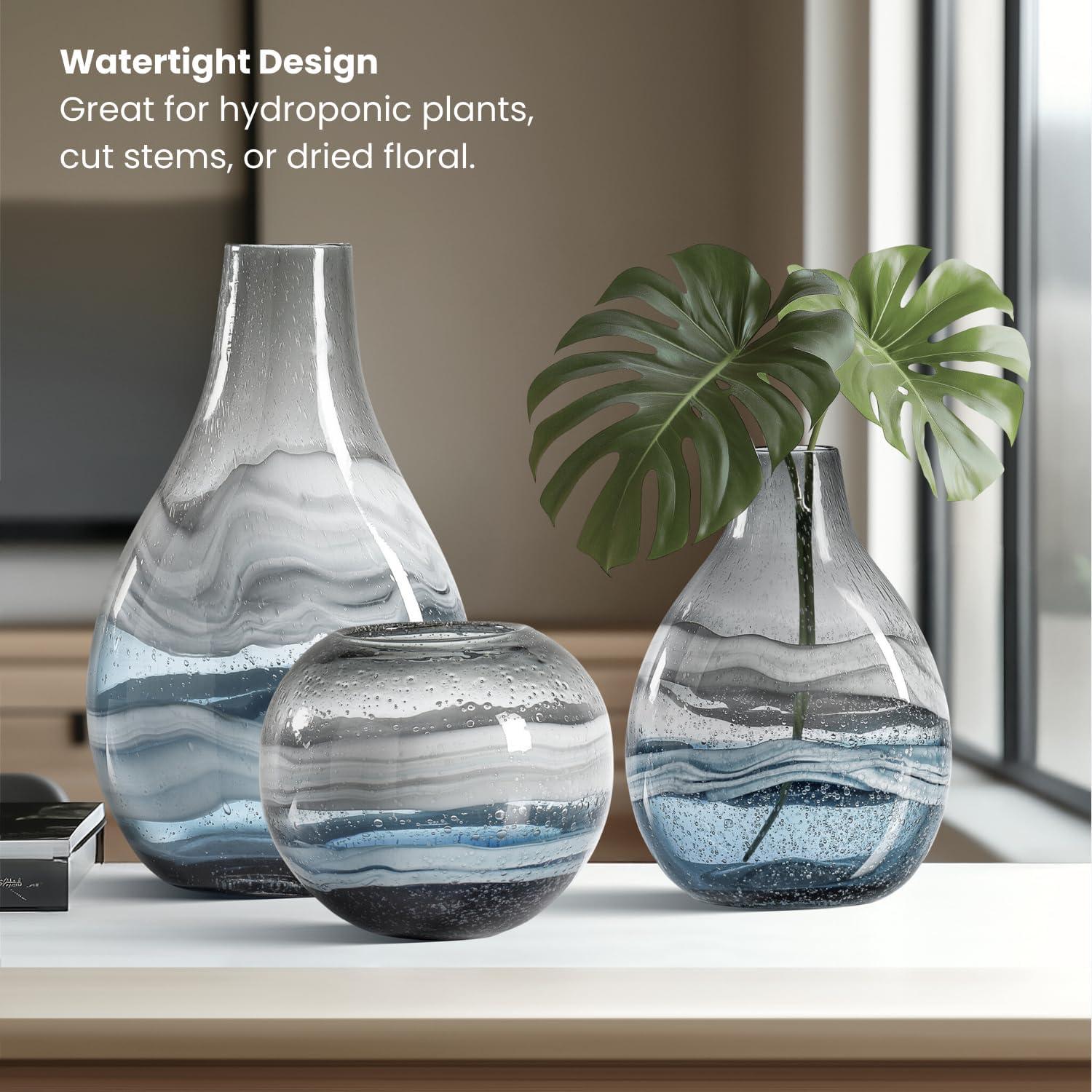 Torre & Tagus Andrea Swirl Glass Tall Bulb Vase - Blue, 14.25"