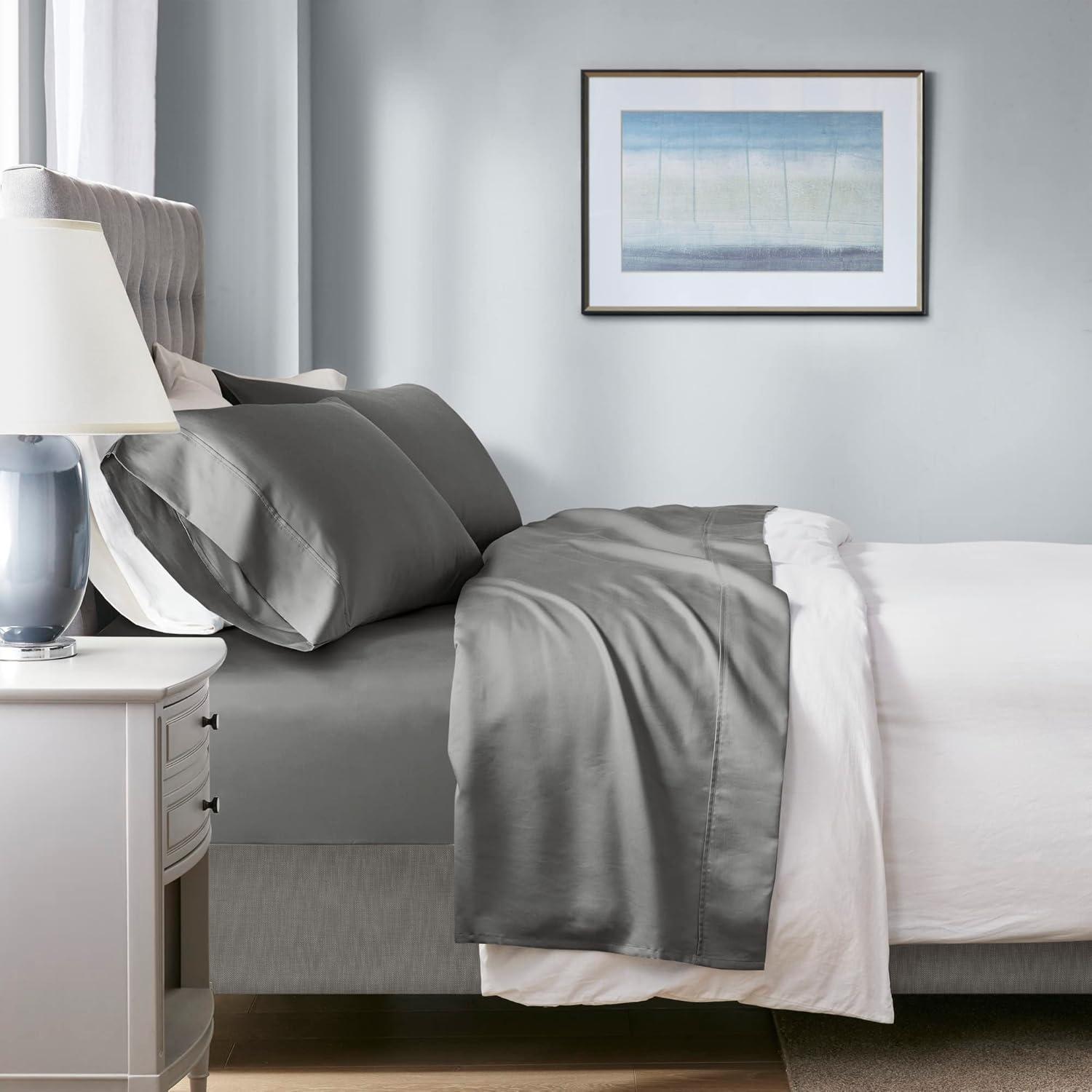 Queen 1000 Thread Count Cotton Blend Cooling 4pc Sheet Set Charcoal