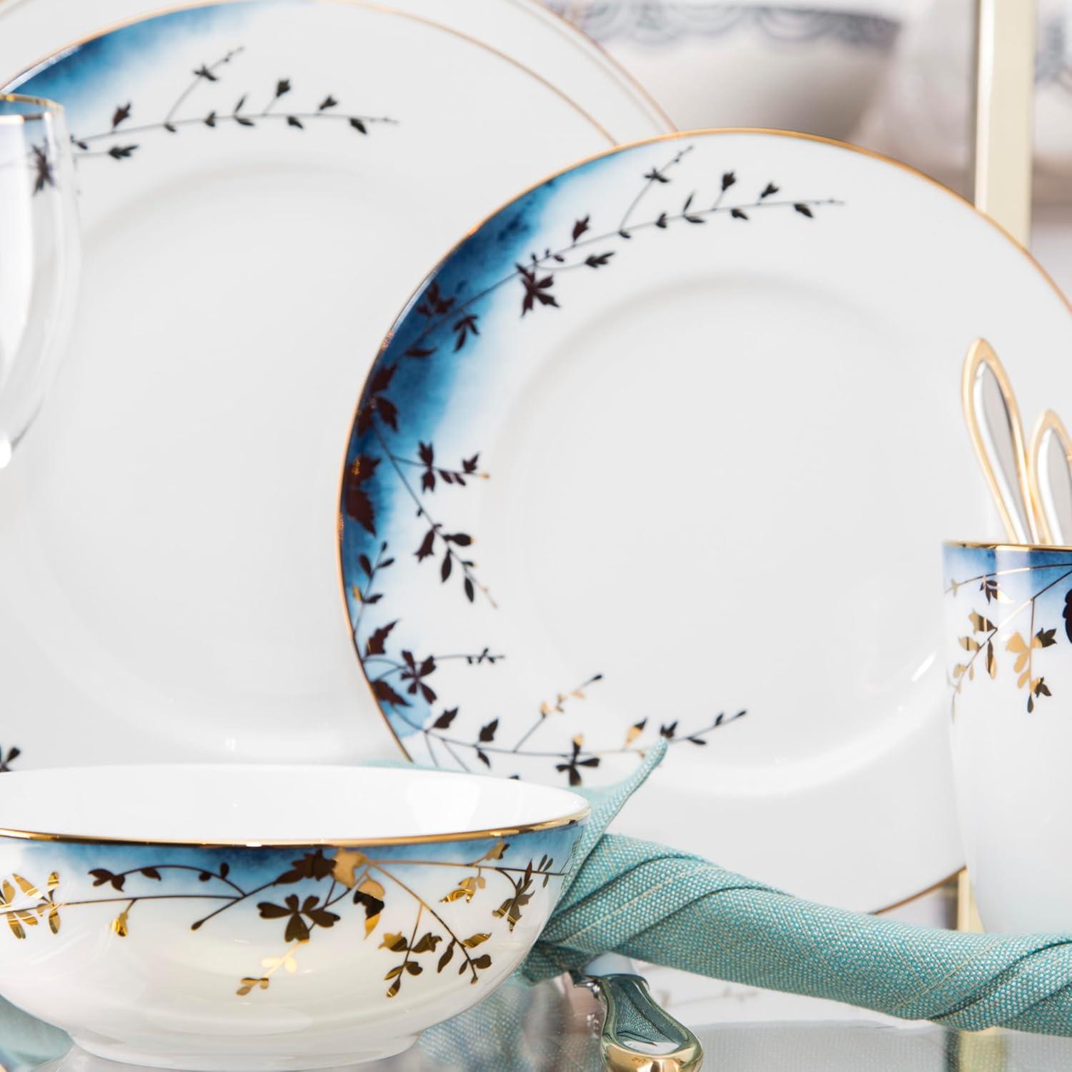 Highgrove Park Blue and Gold Floral Porcelain 4-Piece Place Setting