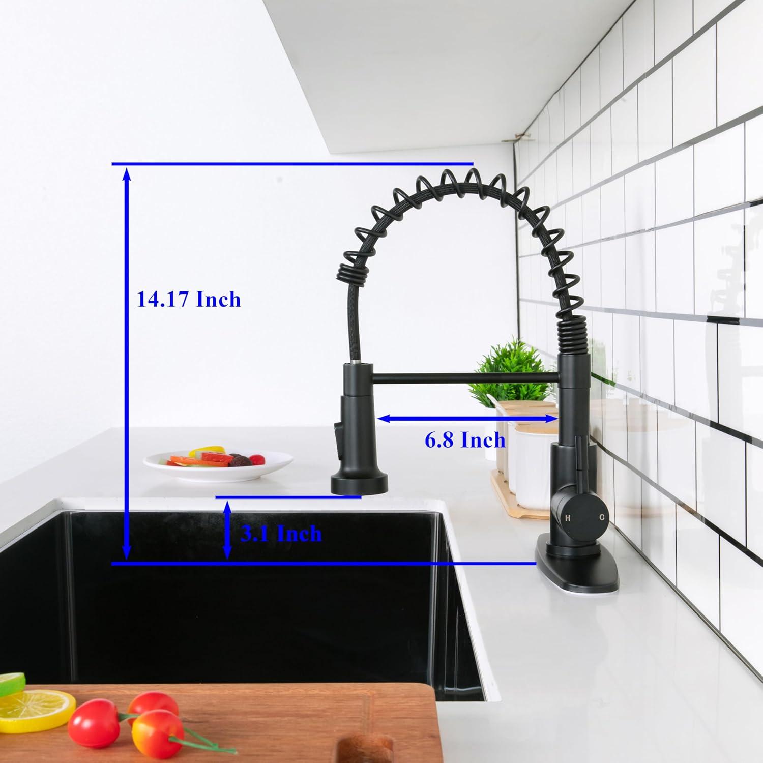 Wilmall Kitchen Faucet with Pull Down Sprayer & Deck Plate, Stainless Steel Commercial Single-Handle Spring Sink Faucet for Laundry, RV, Wet Bar, Farmhouse - Matte Black