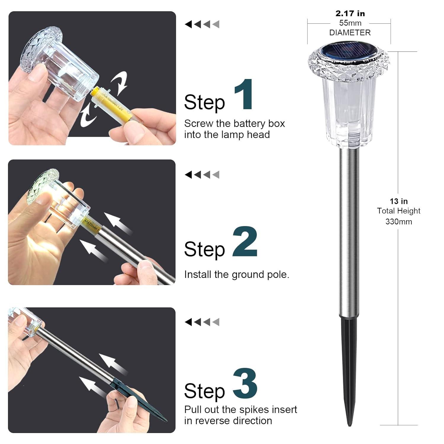 LIANGLOME Solar Lights Outdoor - IP65 Waterproof Solar Pathway Lights Stainless Steel Outdoor Solar lights for Yard Patio Lawn Walkway and Landscape Cool White (6 Pack) C27