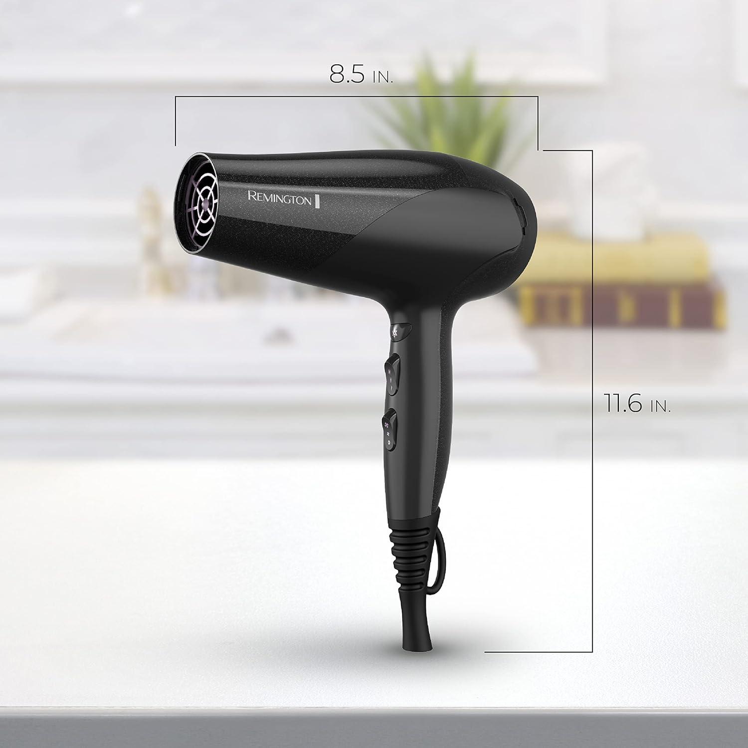 Remington D3190 Damage Protection Hair Dryer with Ceramic + Ionic + Tourmaline Technology, Black, 3 Piece Set, 1 Count (Pack of 1)