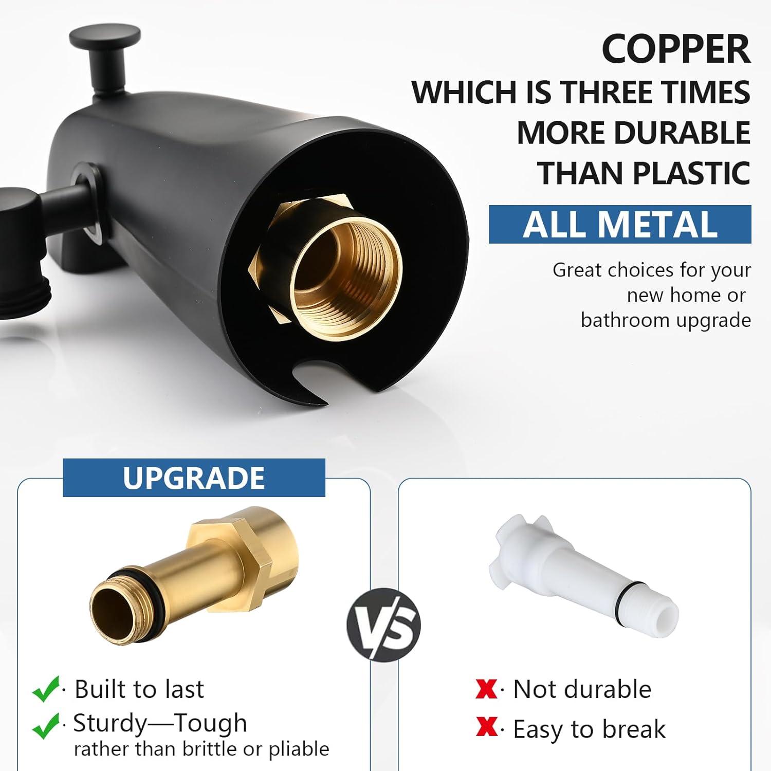 All Metal Tub Spout with Diverter Matte Black, Fits Threaded 1/2" or 3/4" IPS, Tub Faucet with Shower Diverter