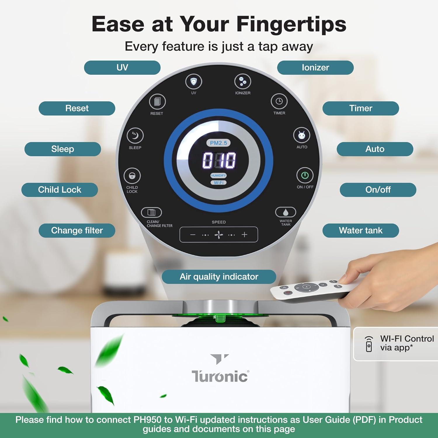 Turonic Premium HEPA Air Purifier & Humidifier White (PH950)