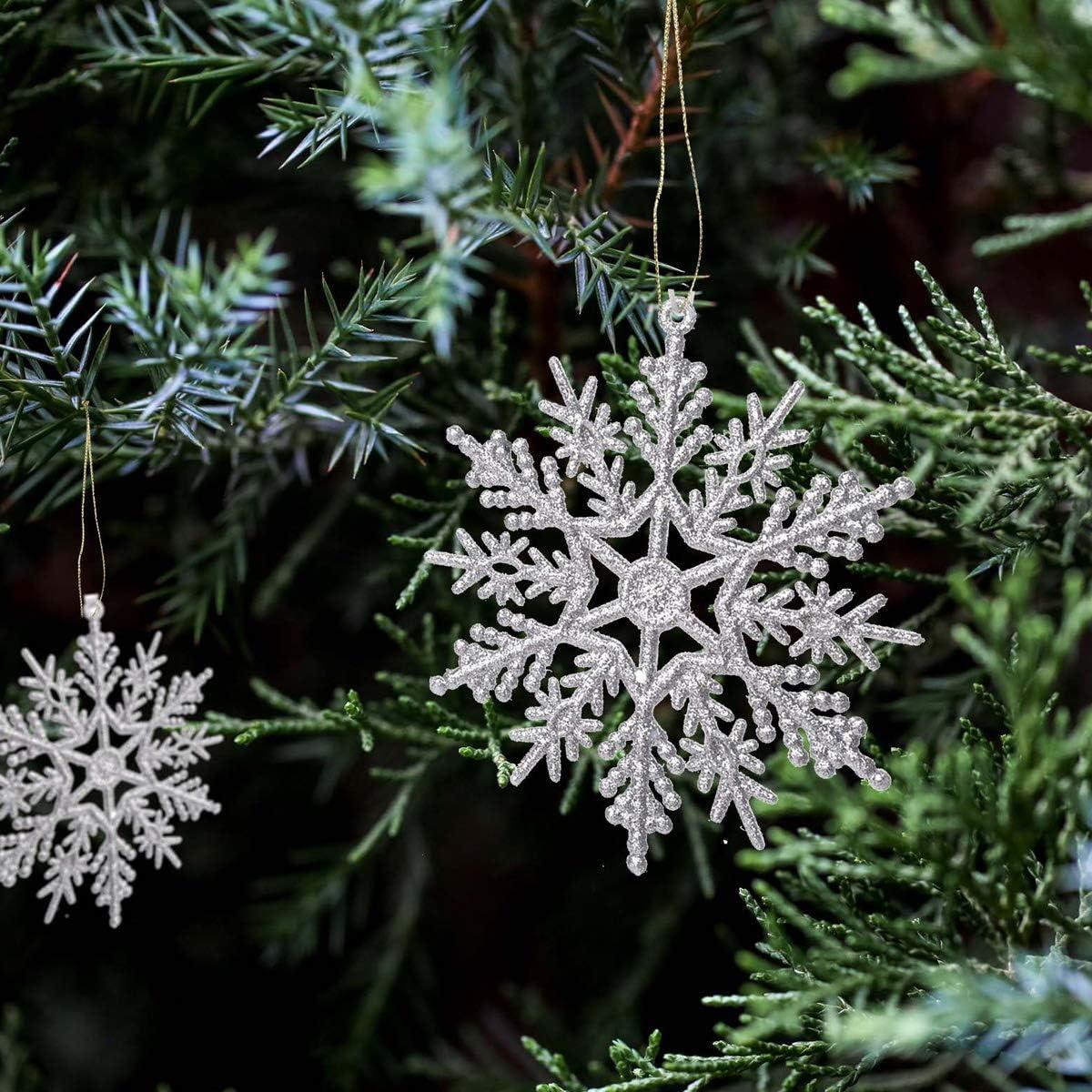 36 Pack Silver Glitter Plastic Snowflake Ornaments