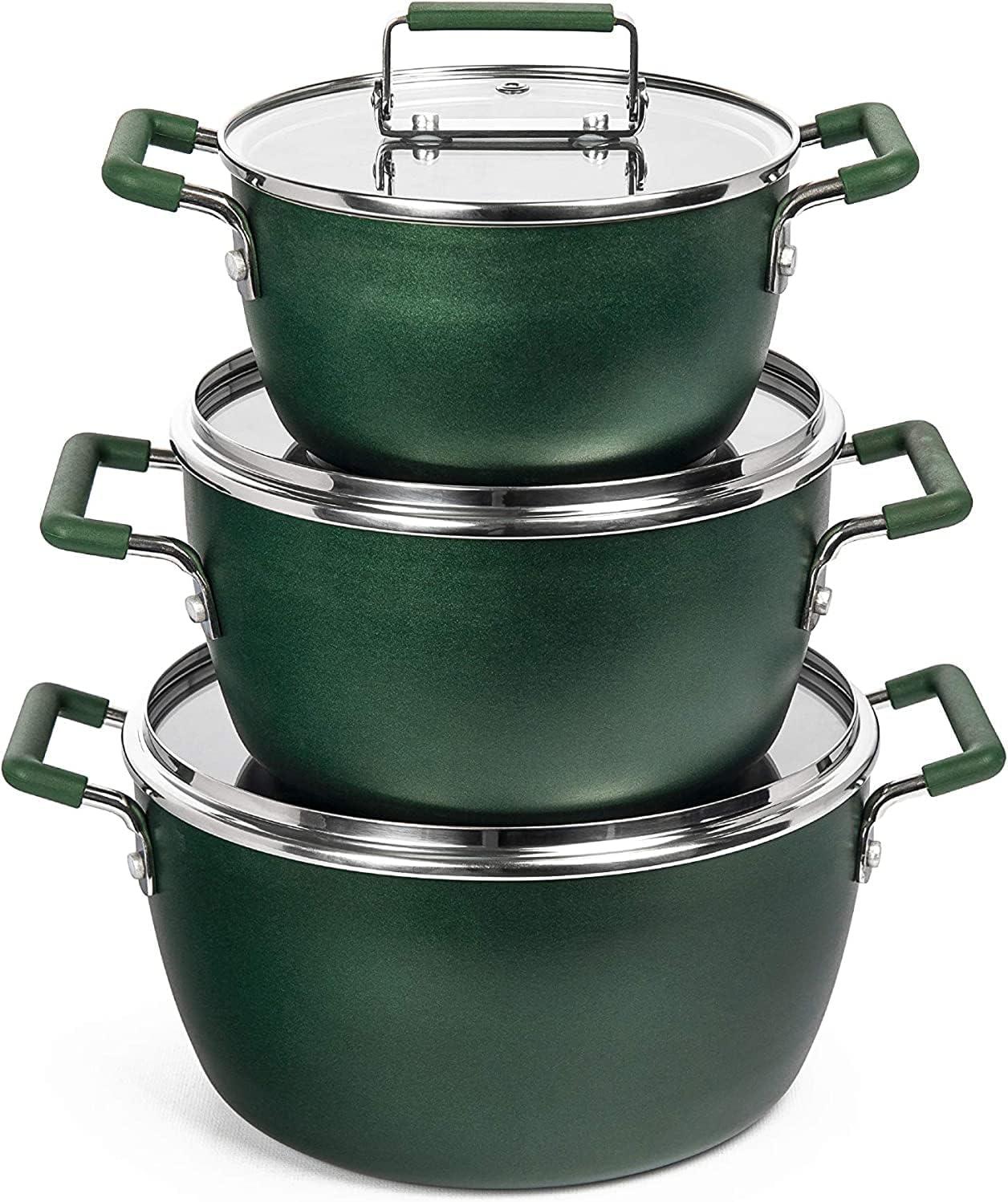 Granitestone 6 Piece Stackable Nonstick Green Nesting Pots with Lids