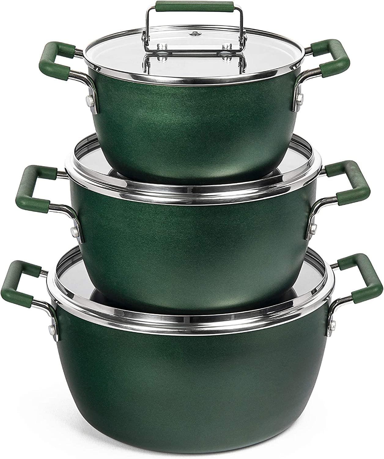 Granitestone 6 Piece Stackable Nonstick Nesting Pots with Lids, Dishwasher Safe