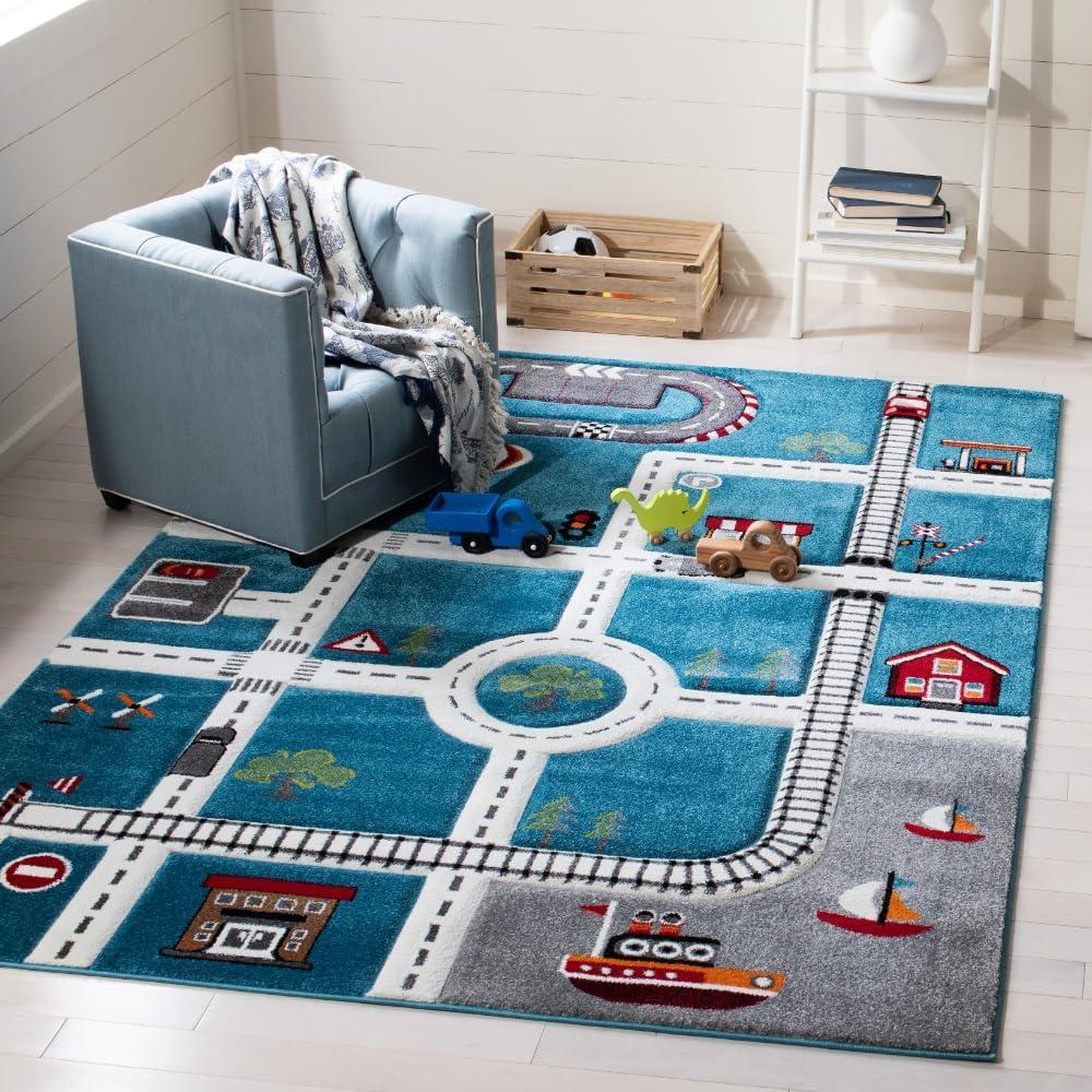 Carousel Kids  CRK192 Loomed Indoor Area Rug - Turquoise/Ivory - 5'3"x7'6" - Safavieh