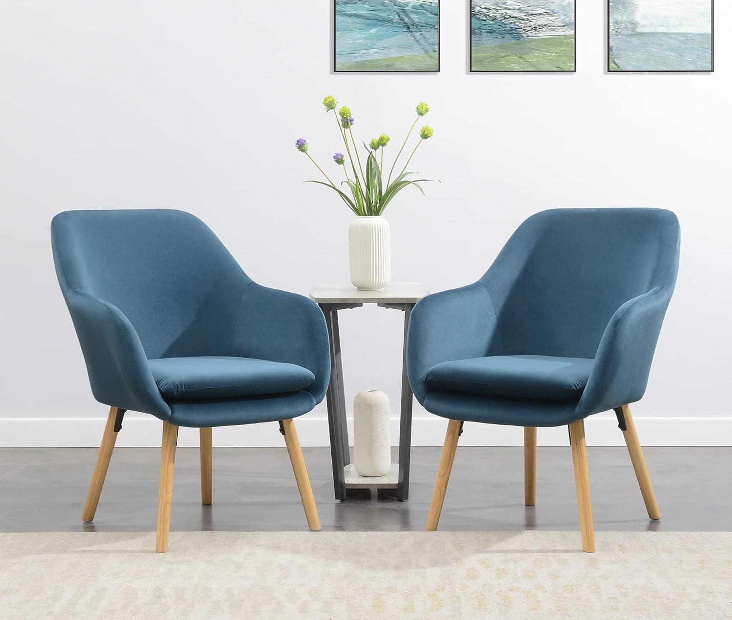 Charlotte Blue Velvet Wingback Accent Chair with Light Oak Legs