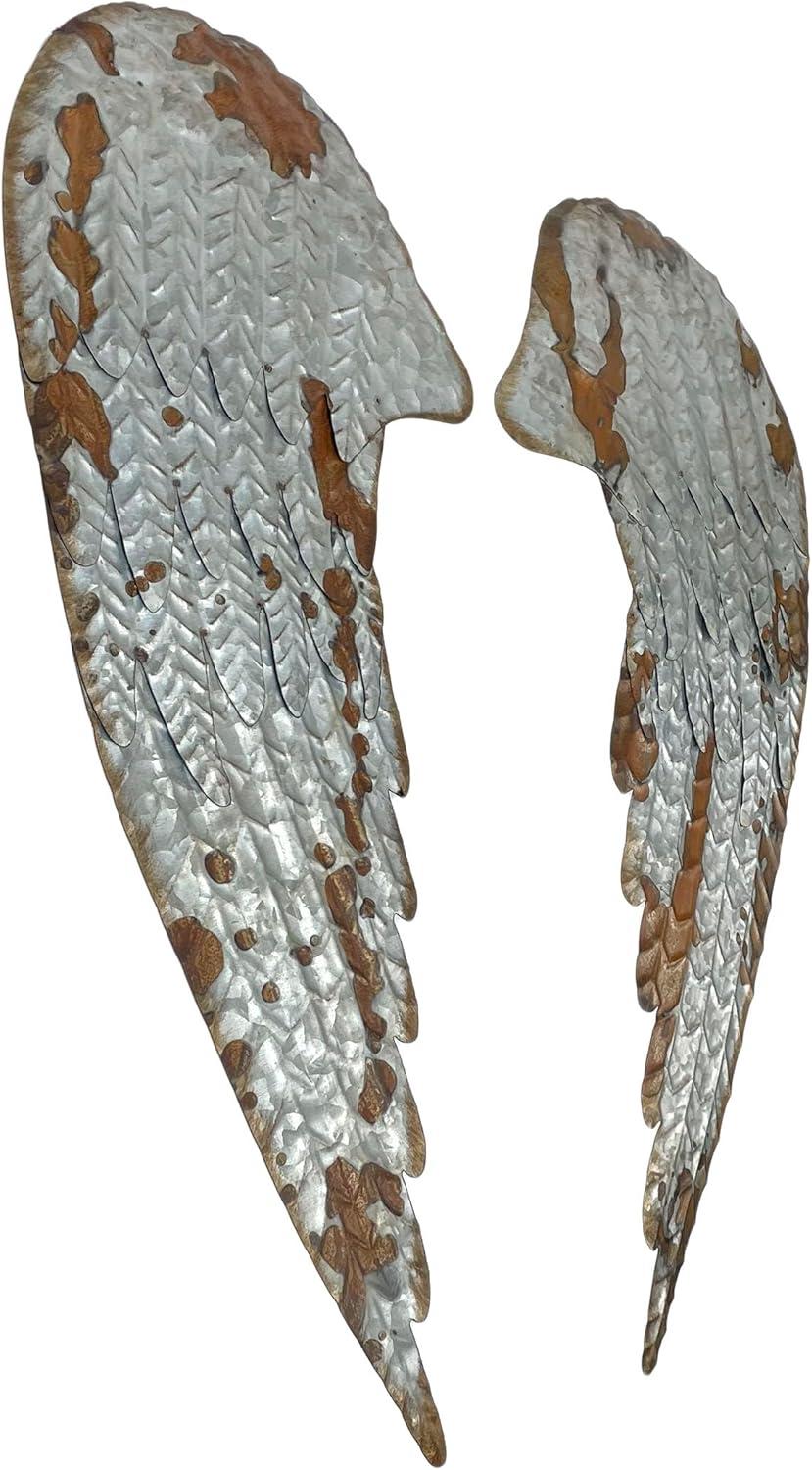 Zeckos Rustic Metal Angel Wings Hanging Wall Décor Set of 2