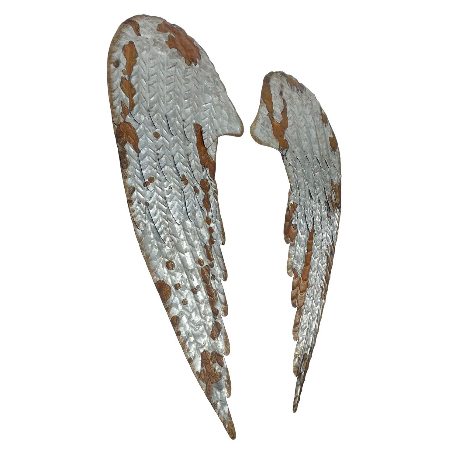 Zeckos Metal Art Angel Wings Heart Decorative Wall Décor Sculpture