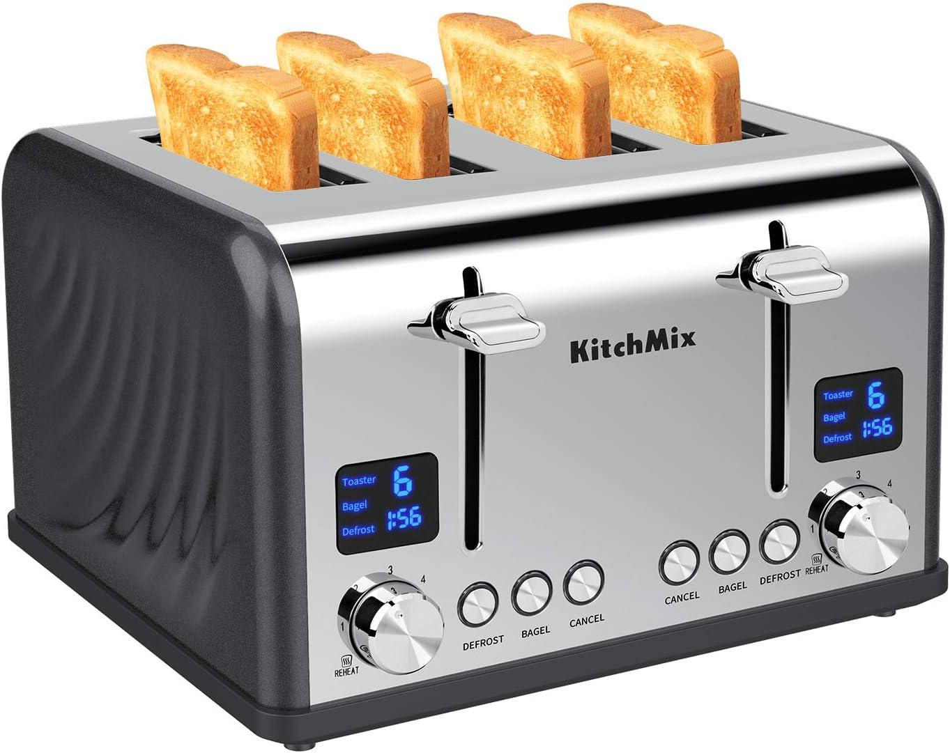 Modern Stainless Steel 4-Slice Toaster with LCD Display and Wide Slots