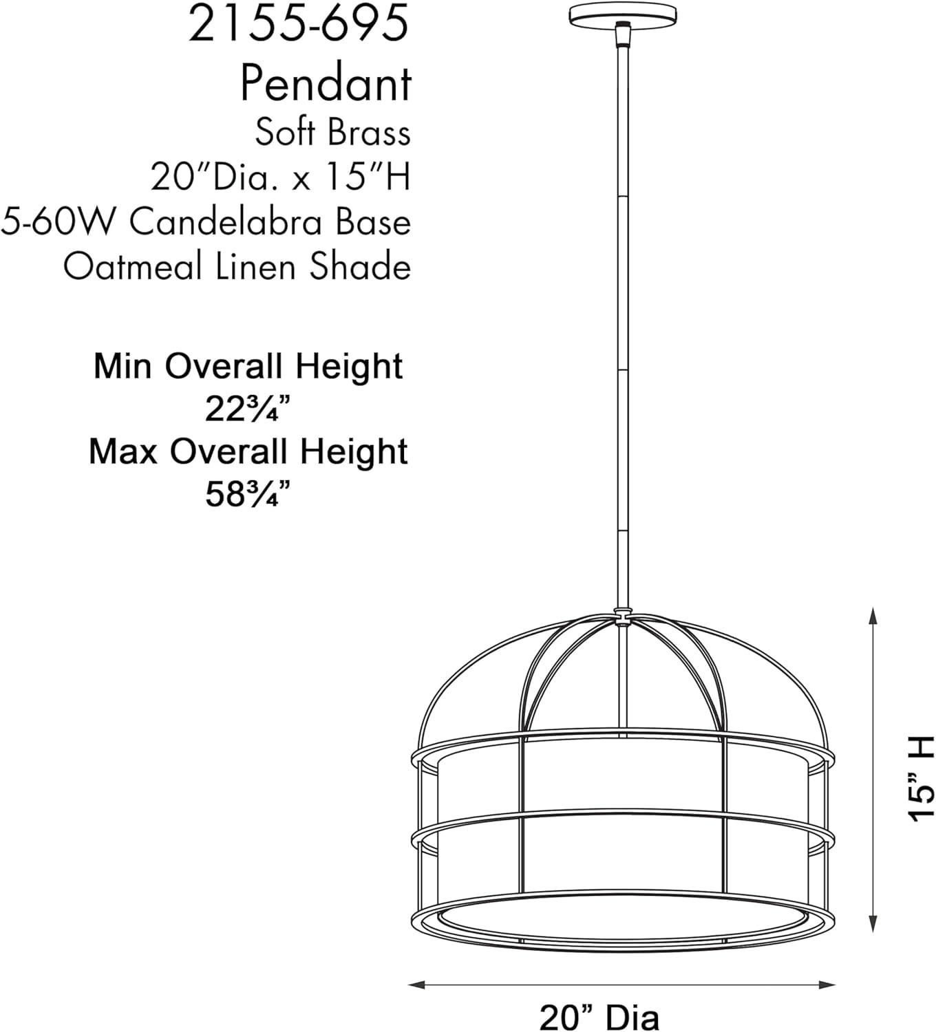 2155-695-Minka Lavery-Gateway Park - 5 Light Convertible Pendant-15 Inches Tall and 20 Inches Wide-Soft Brass Finish