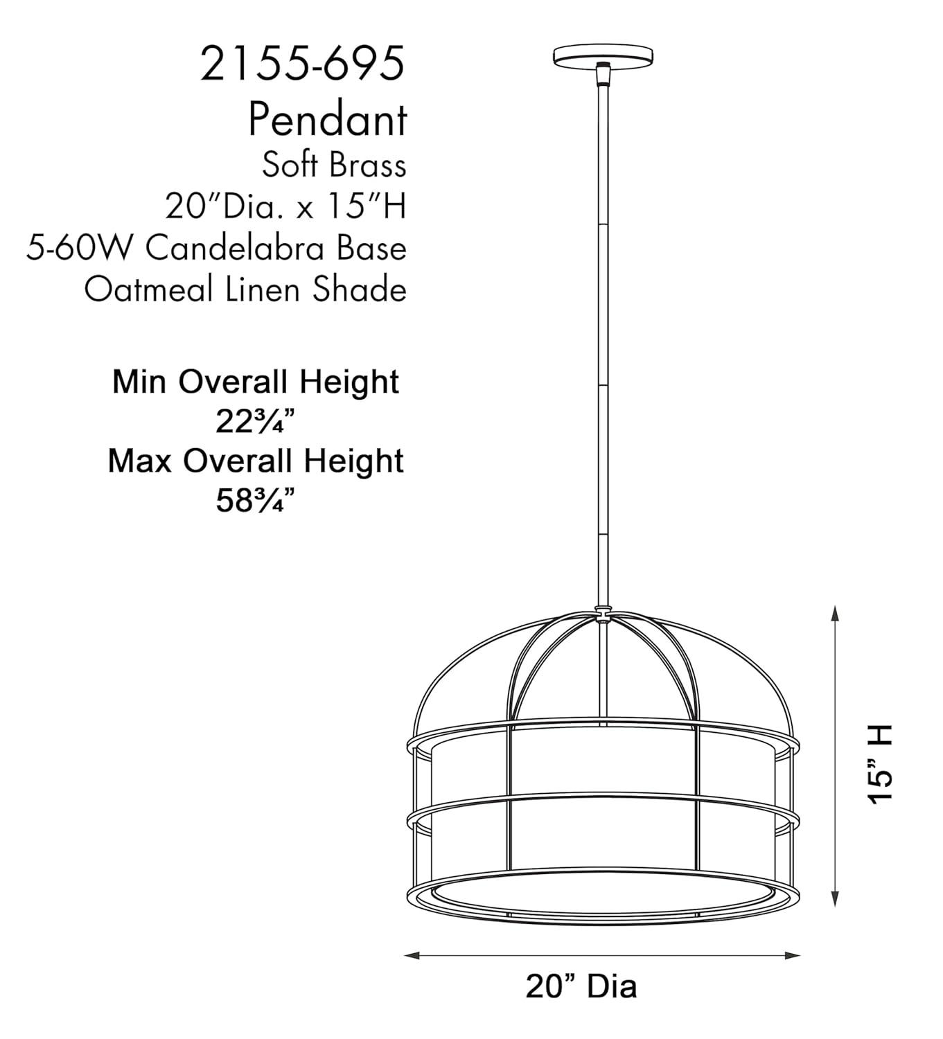 2155-695-Minka Lavery-Gateway Park - 5 Light Convertible Pendant-15 Inches Tall and 20 Inches Wide-Soft Brass Finish