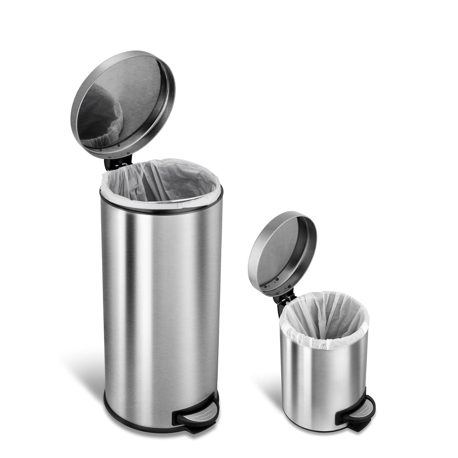 8 Gallon and 1.2 Gallon Stainless Steel Step-On Trash Can Set