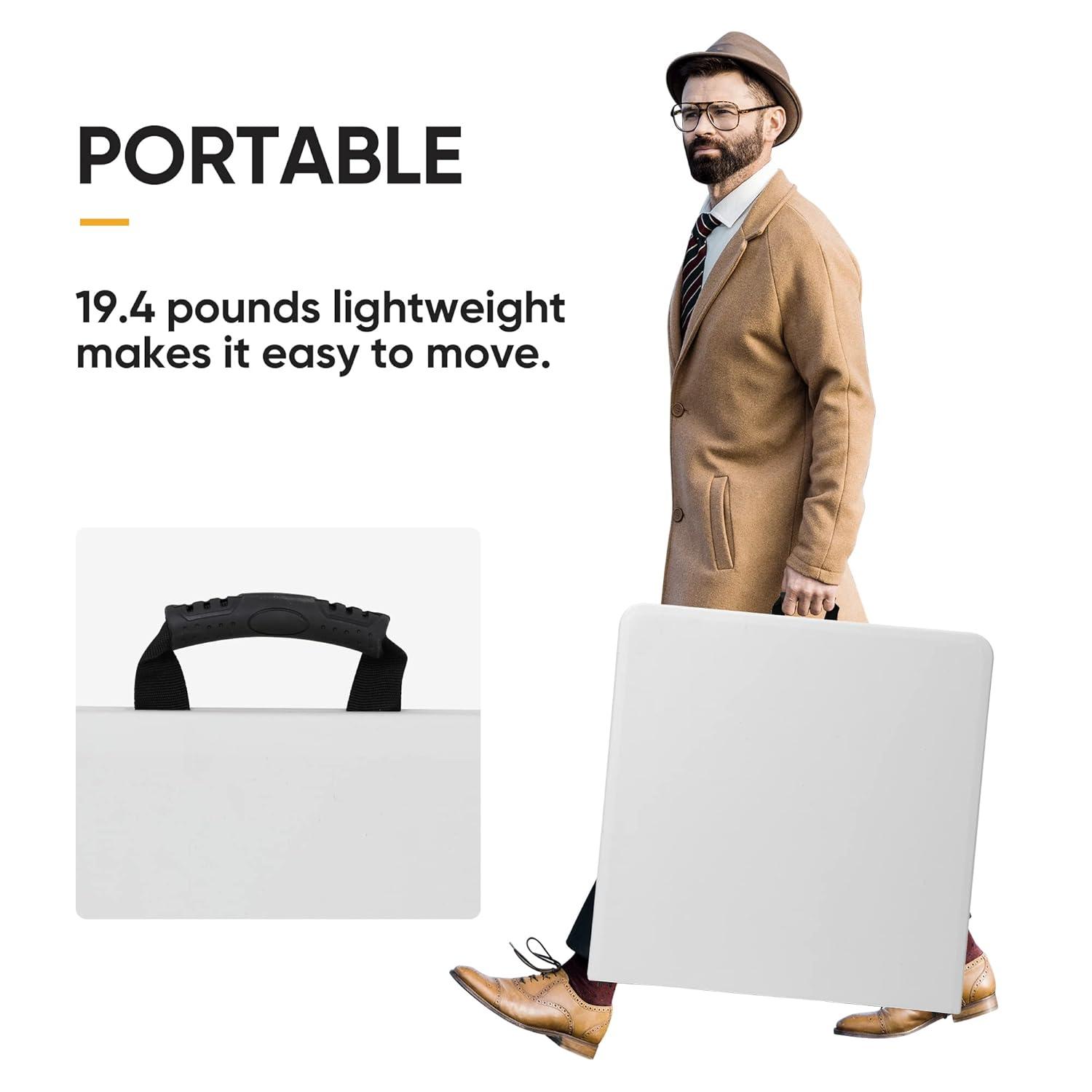 ZENY 4ft Portable Folding Table Plastic Indoor Outdoor Picnic Party Camp Dining Table with Handle, White