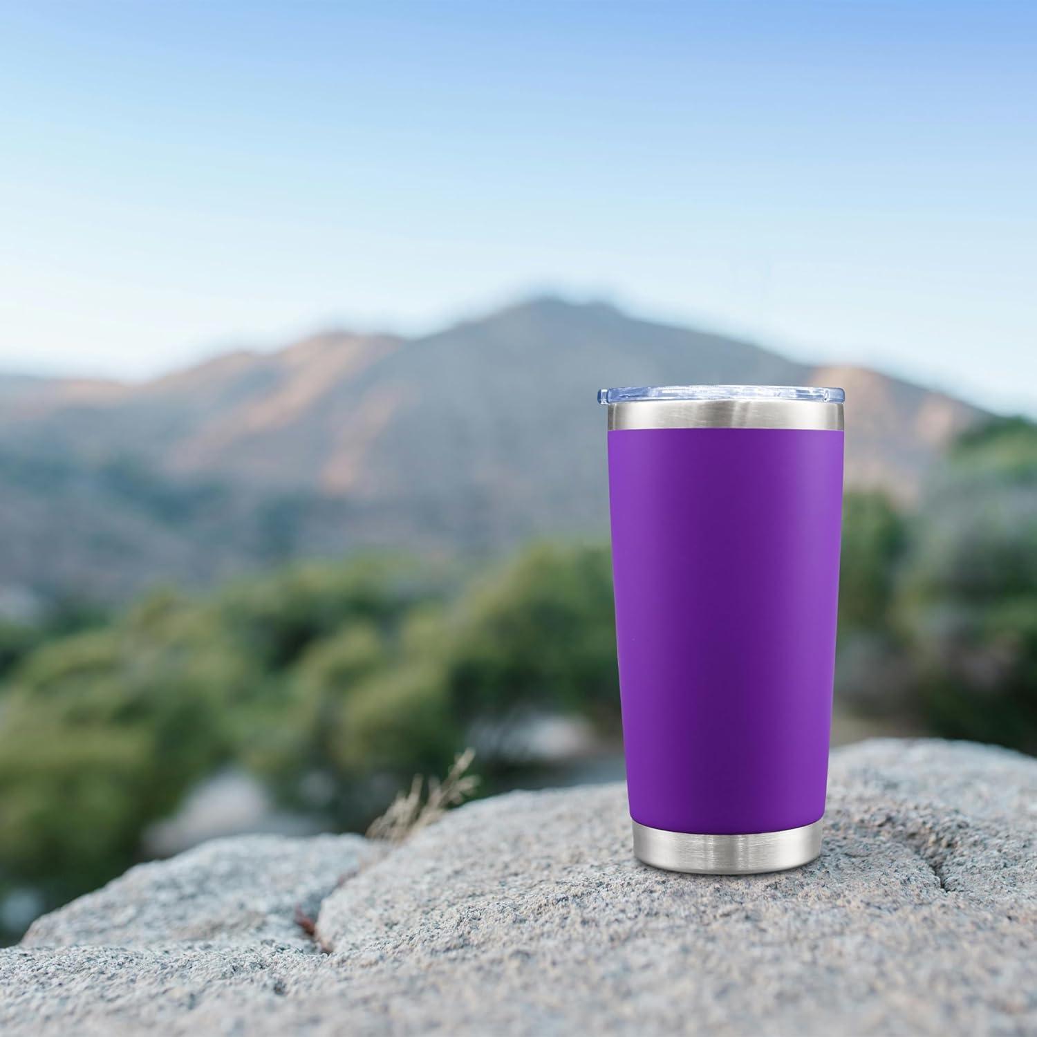 20oz Tumbler Bulk Stainless Steel Tumblers with Lid Vacuum Insulated Double Wall Travel Coffee Mug Powder Coated Tumbler Cup for Hot and Cold Drinks(Purple, 1 pack)
