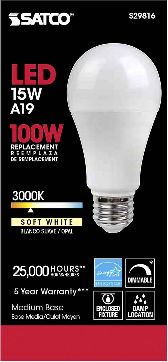 Frosted White Dimmable Energy Star LED Light Bulbs, 15 Watt, 6-Pack