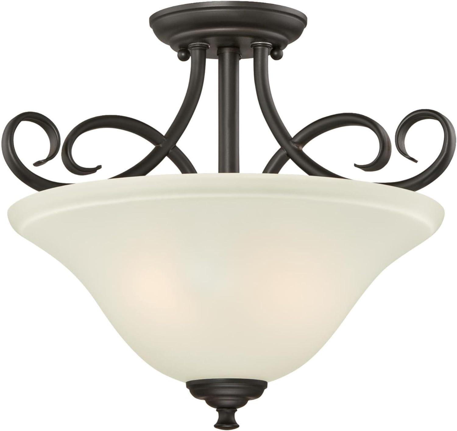 14.5" Bronze and Frosted Glass LED Semi-Flush Ceiling Light